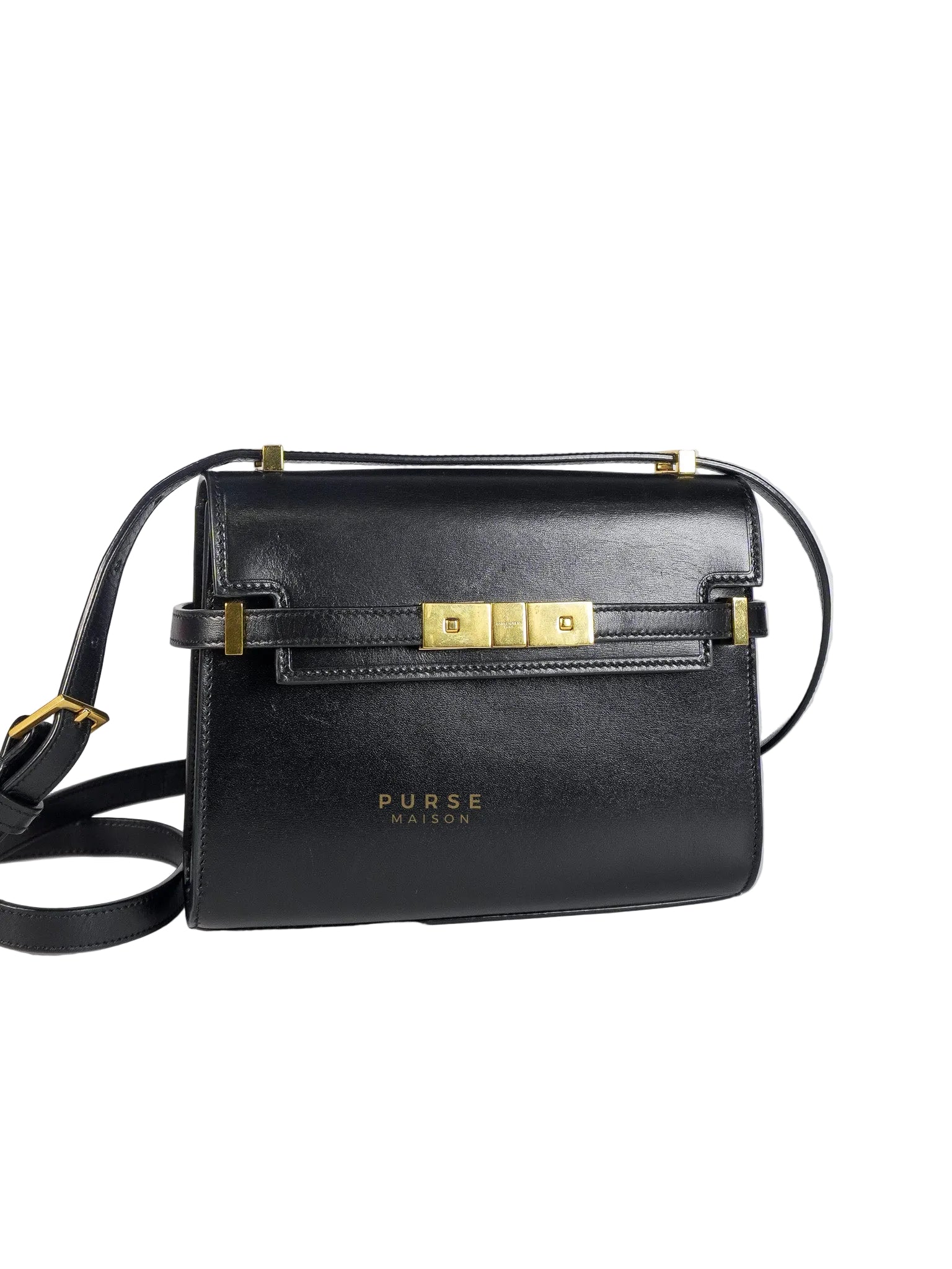 Mini Manhattan Bag in Black Smooth Leather and Gold Hardware | Purse Maison Luxury Bags Shop