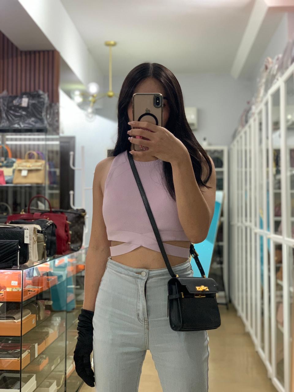 Mini Manhattan Bag in Black Smooth Leather and Gold Hardware | Purse Maison Luxury Bags Shop