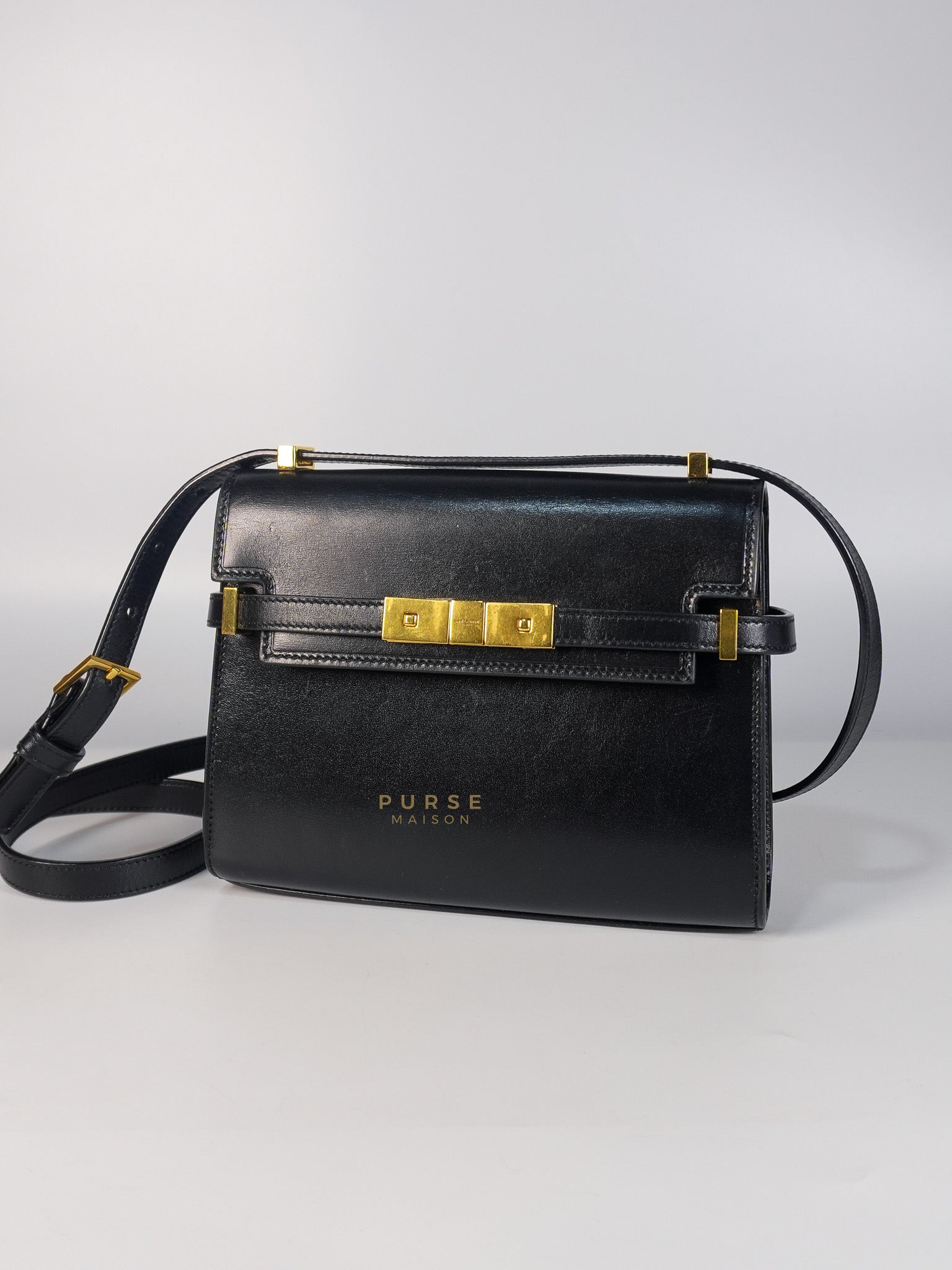 Mini Manhattan Bag in Black Smooth Leather and Gold Hardware | Purse Maison Luxury Bags Shop