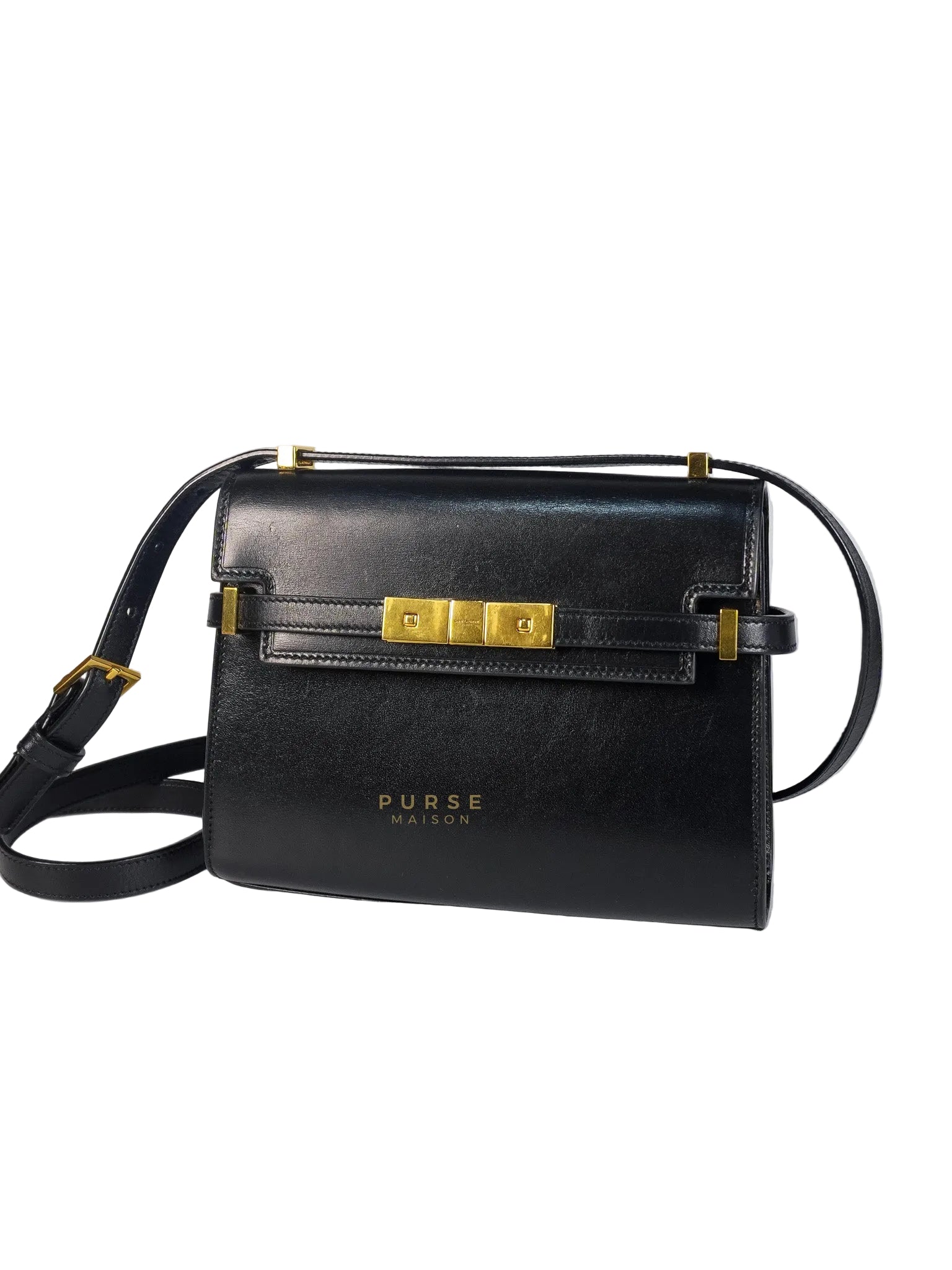 Mini Manhattan Bag in Black Smooth Leather and Gold Hardware | Purse Maison Luxury Bags Shop