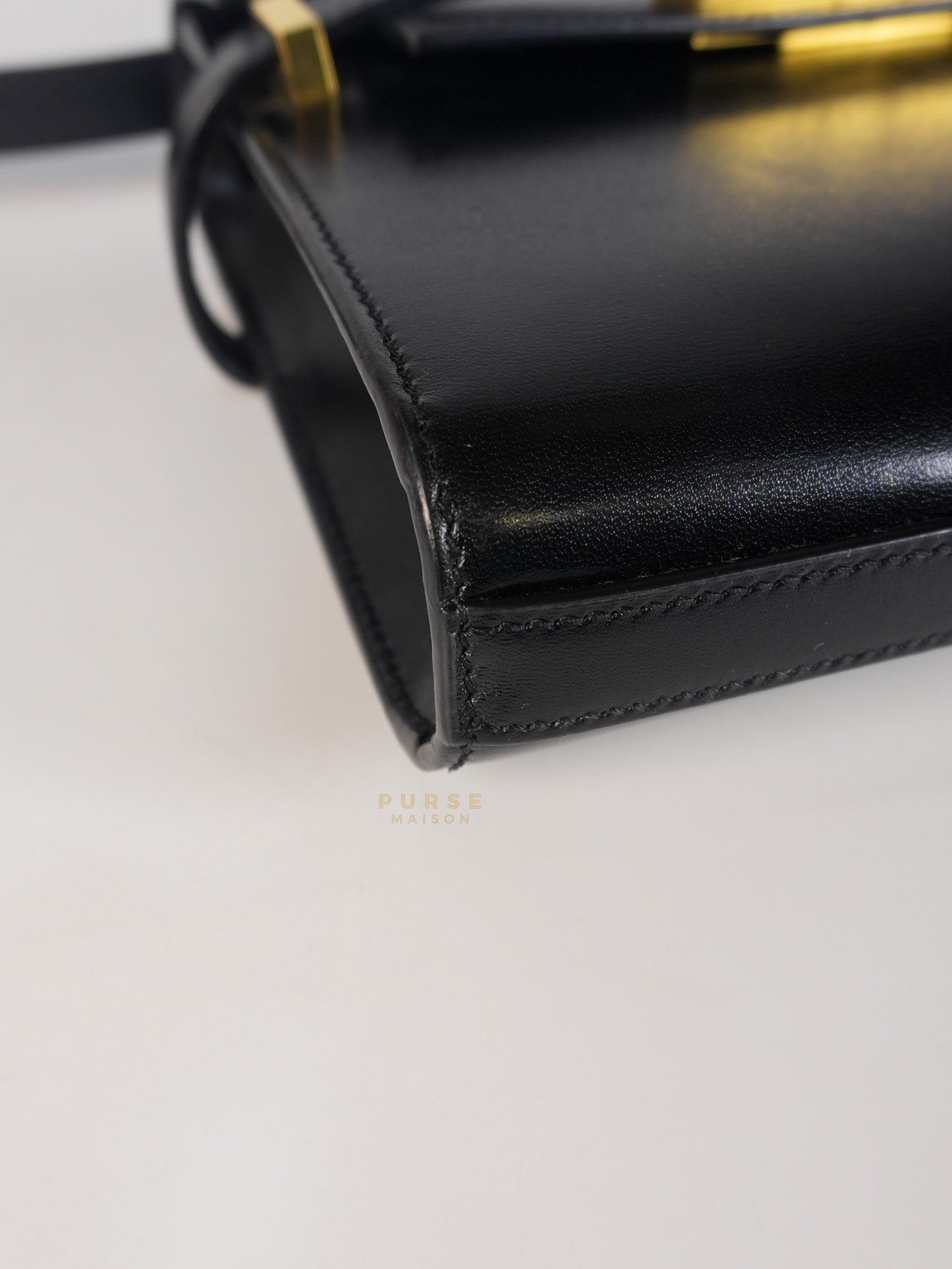 Mini Manhattan Bag in Black Smooth Leather and Gold Hardware | Purse Maison Luxury Bags Shop