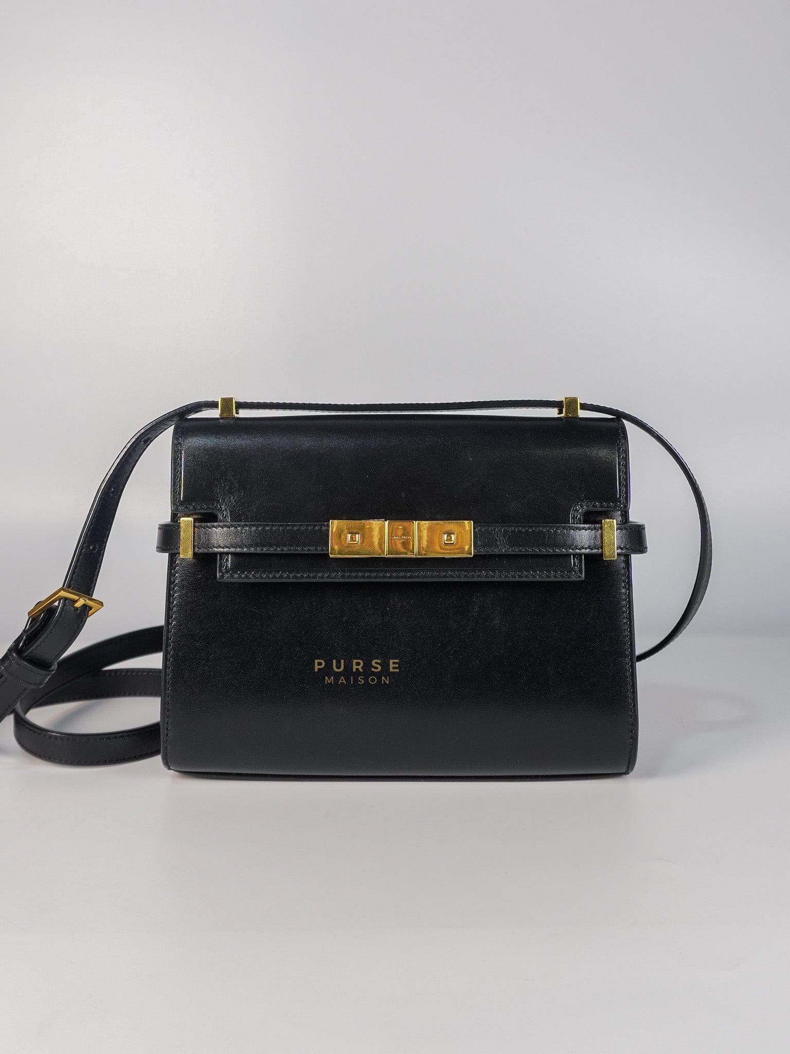 Mini Manhattan Bag in Black Smooth Leather and Gold Hardware | Purse Maison Luxury Bags Shop