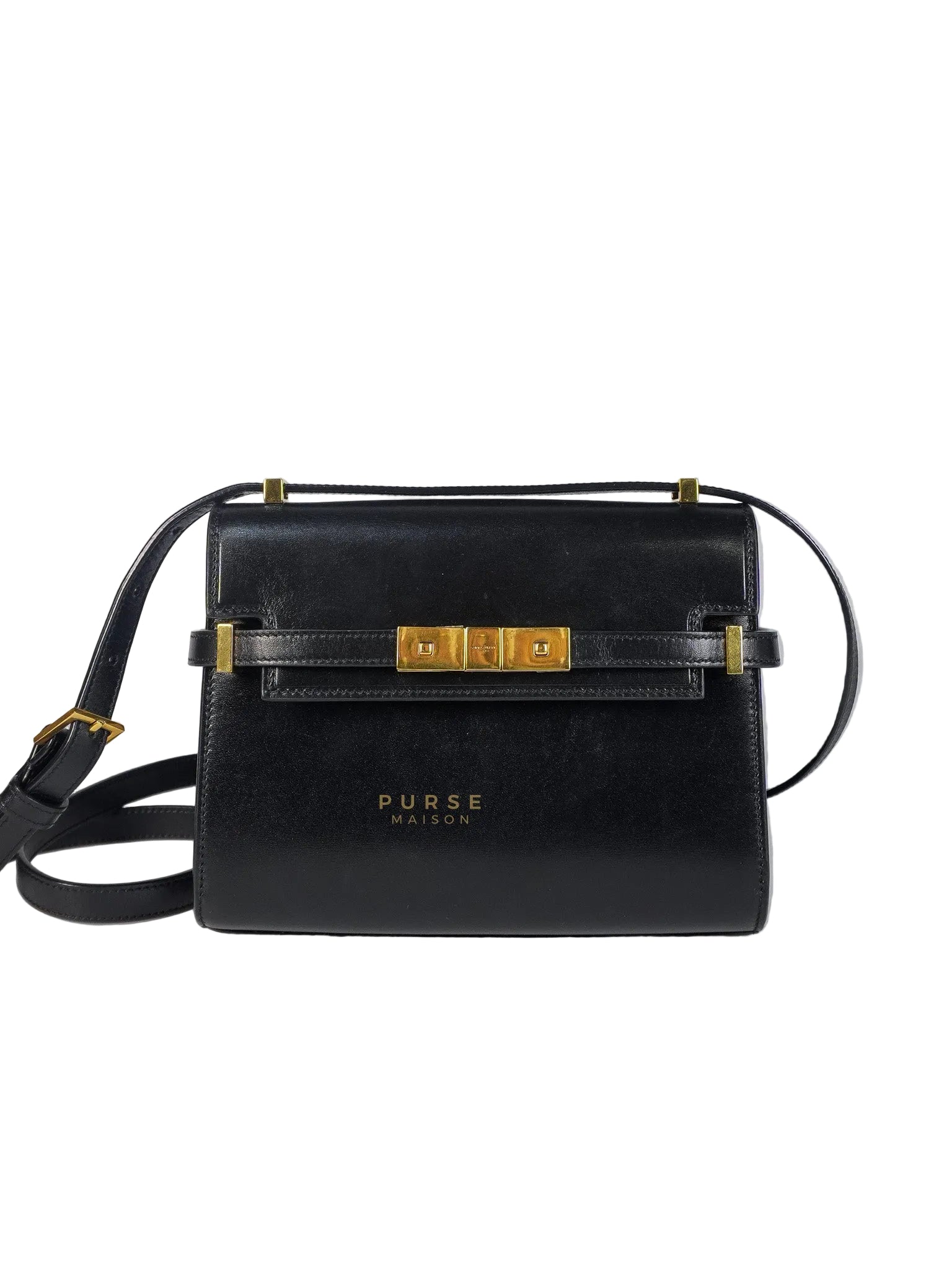 Mini Manhattan Bag in Black Smooth Leather and Gold Hardware | Purse Maison Luxury Bags Shop