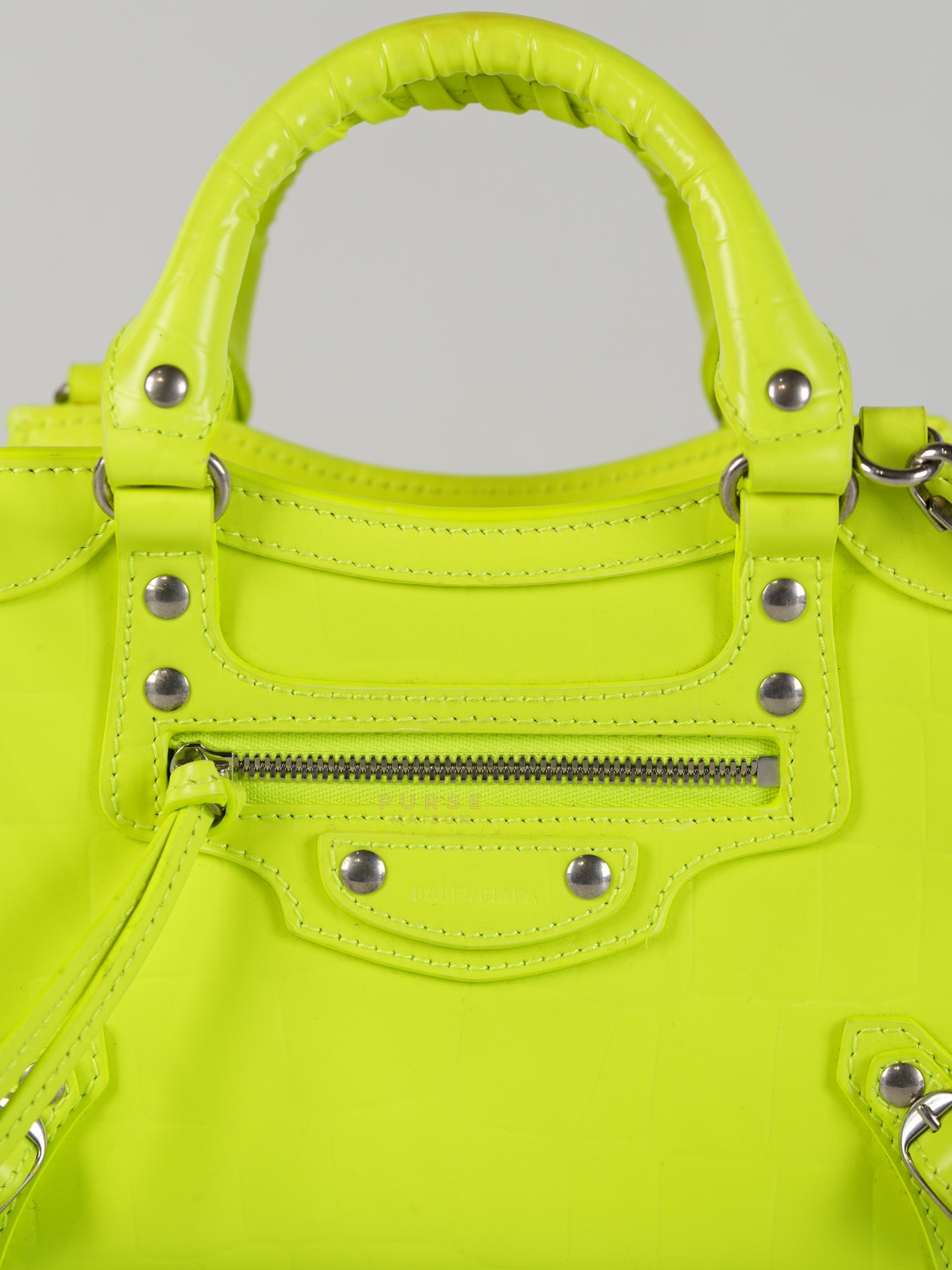 Mini Neo City Classic Neon Green Croc Embossed Bag | Purse Maison Luxury Bags Shop