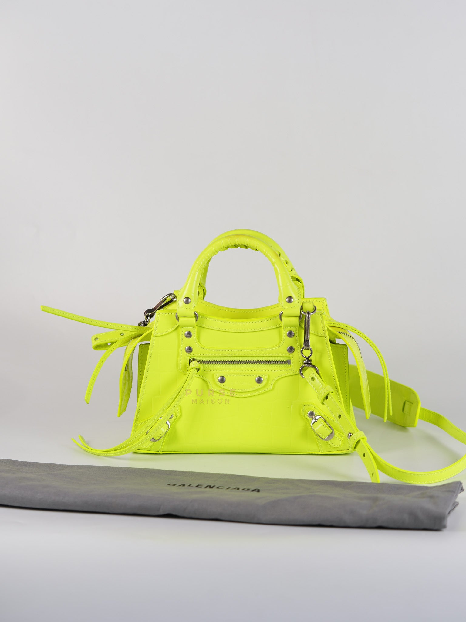 Mini Neo City Classic Neon Green Croc Embossed Bag | Purse Maison Luxury Bags Shop