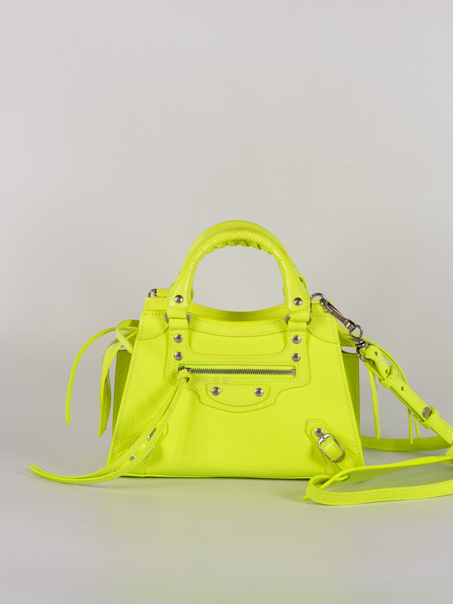 Mini Neo City Classic Neon Green Croc Embossed Bag | Purse Maison Luxury Bags Shop