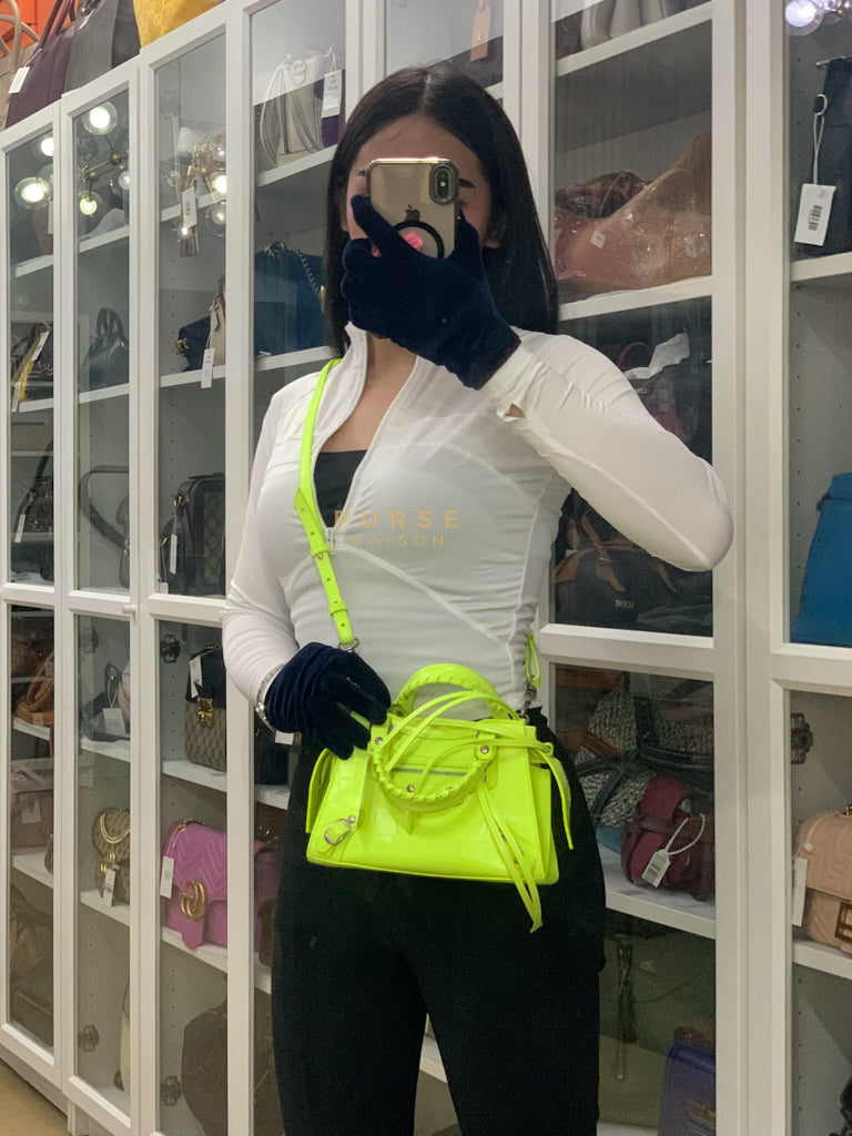 Mini Neo City Classic Neon Green Croc Embossed Bag | Purse Maison Luxury Bags Shop