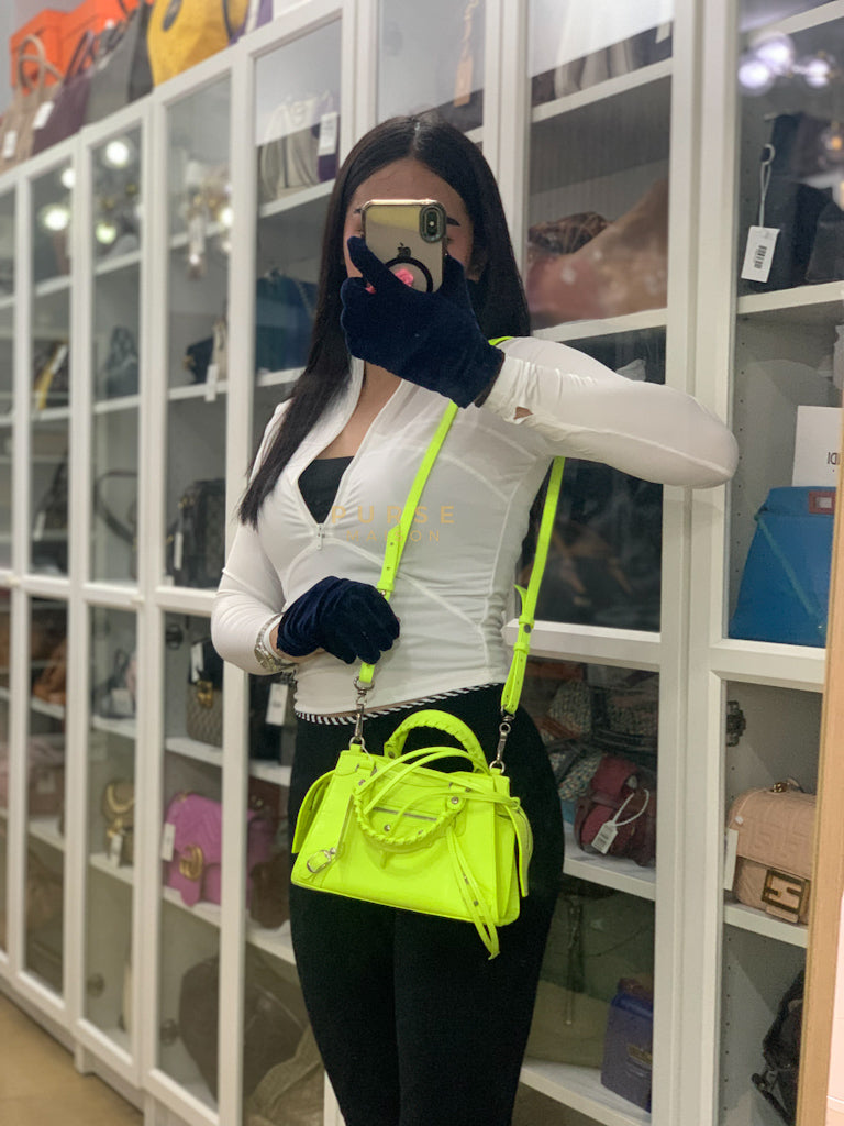 Mini Neo City Classic Neon Green Croc Embossed Bag | Purse Maison Luxury Bags Shop