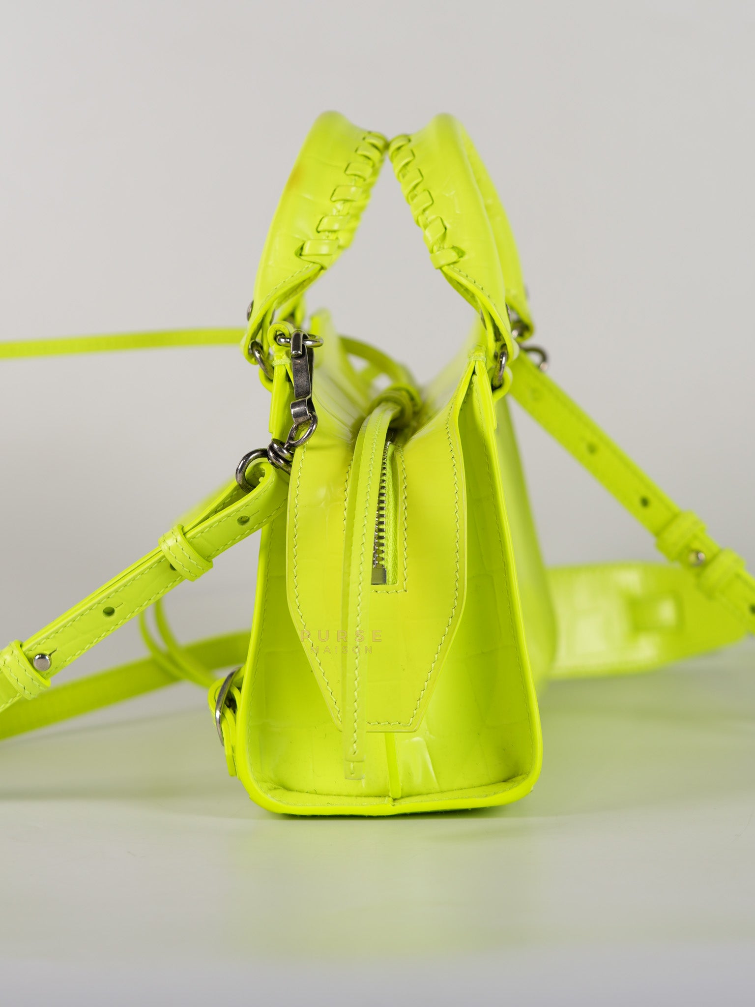 Mini Neo City Classic Neon Green Croc Embossed Bag | Purse Maison Luxury Bags Shop