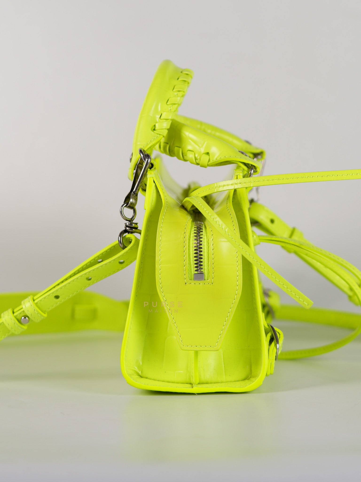 Mini Neo City Classic Neon Green Croc Embossed Bag | Purse Maison Luxury Bags Shop