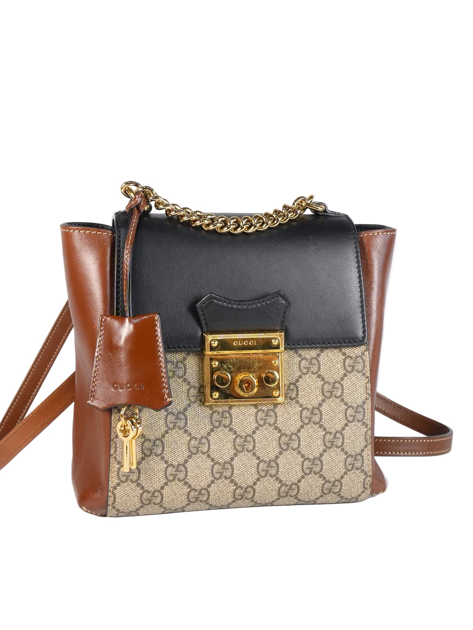 Mini Padlock Backpack GG Coated Canvas in Black & Brown Leather | Purse Maison Luxury Bags Shop