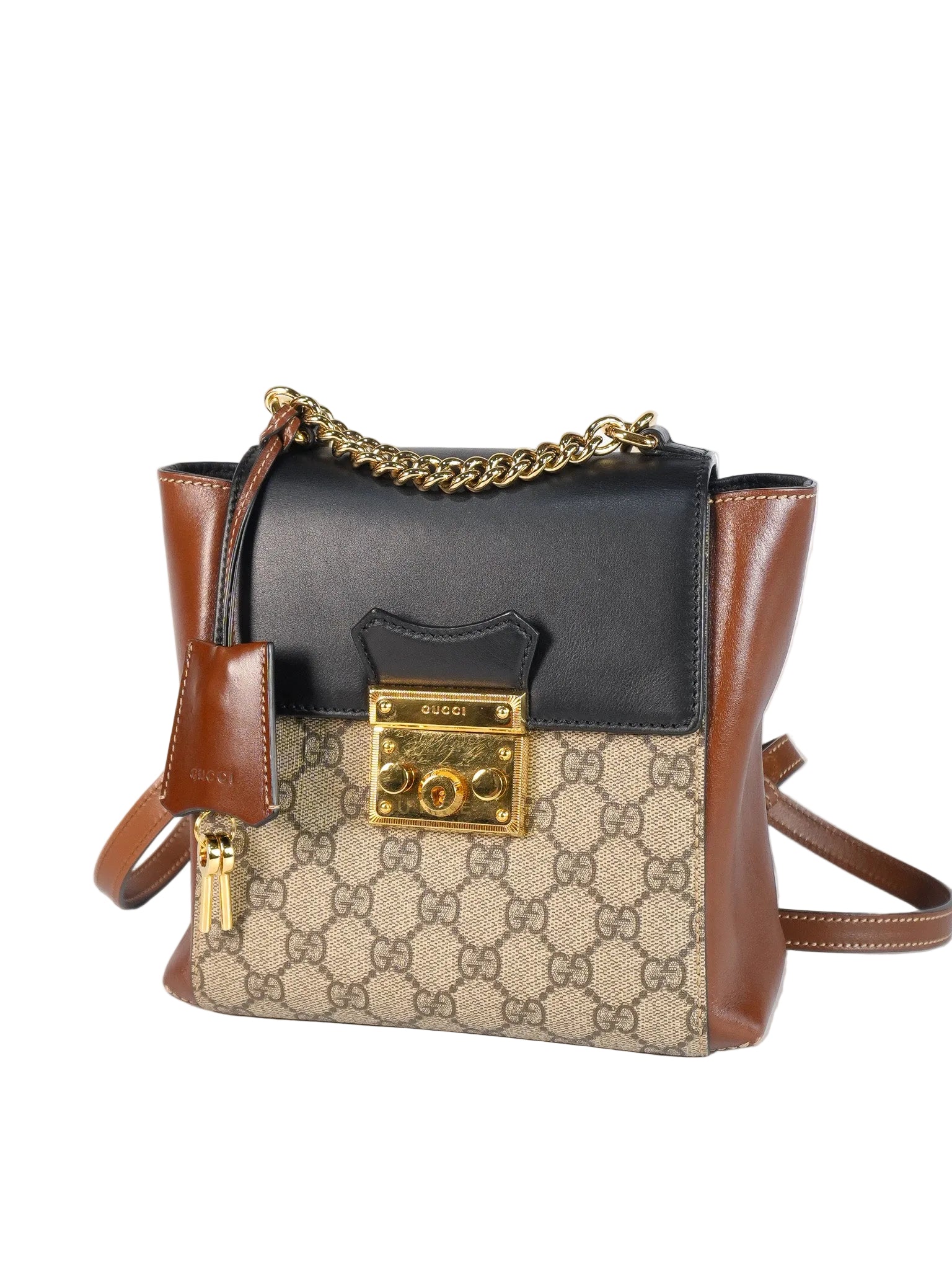Mini Padlock Backpack GG Coated Canvas in Black & Brown Leather | Purse Maison Luxury Bags Shop