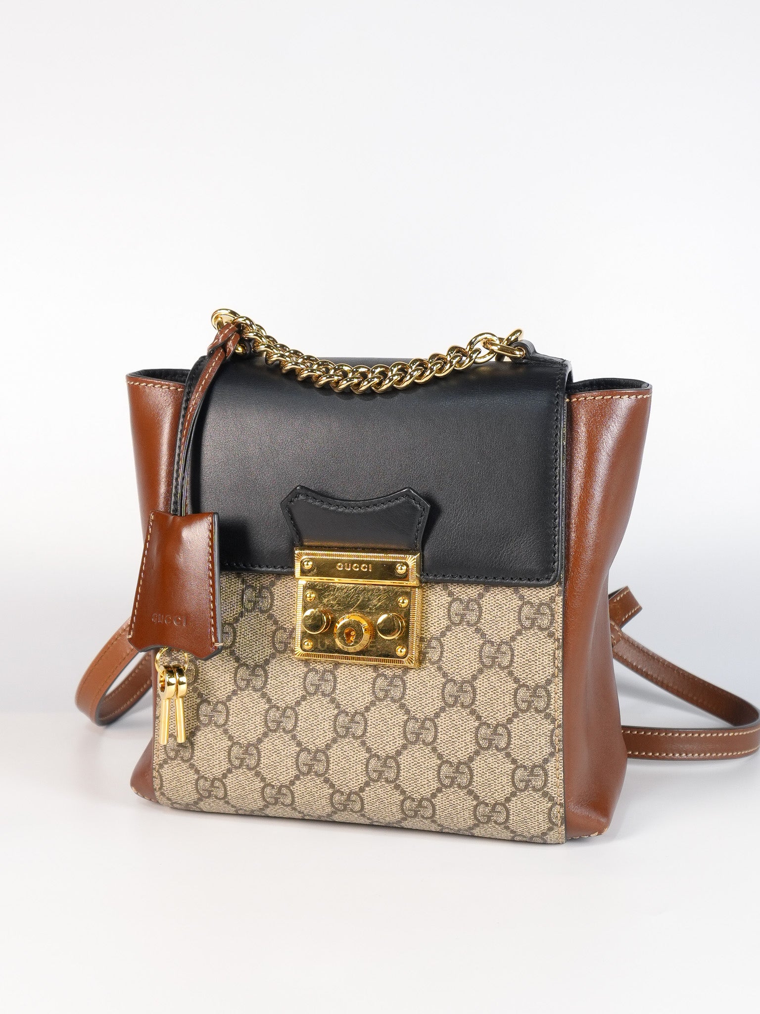 Mini Padlock Backpack GG Coated Canvas in Black & Brown Leather | Purse Maison Luxury Bags Shop