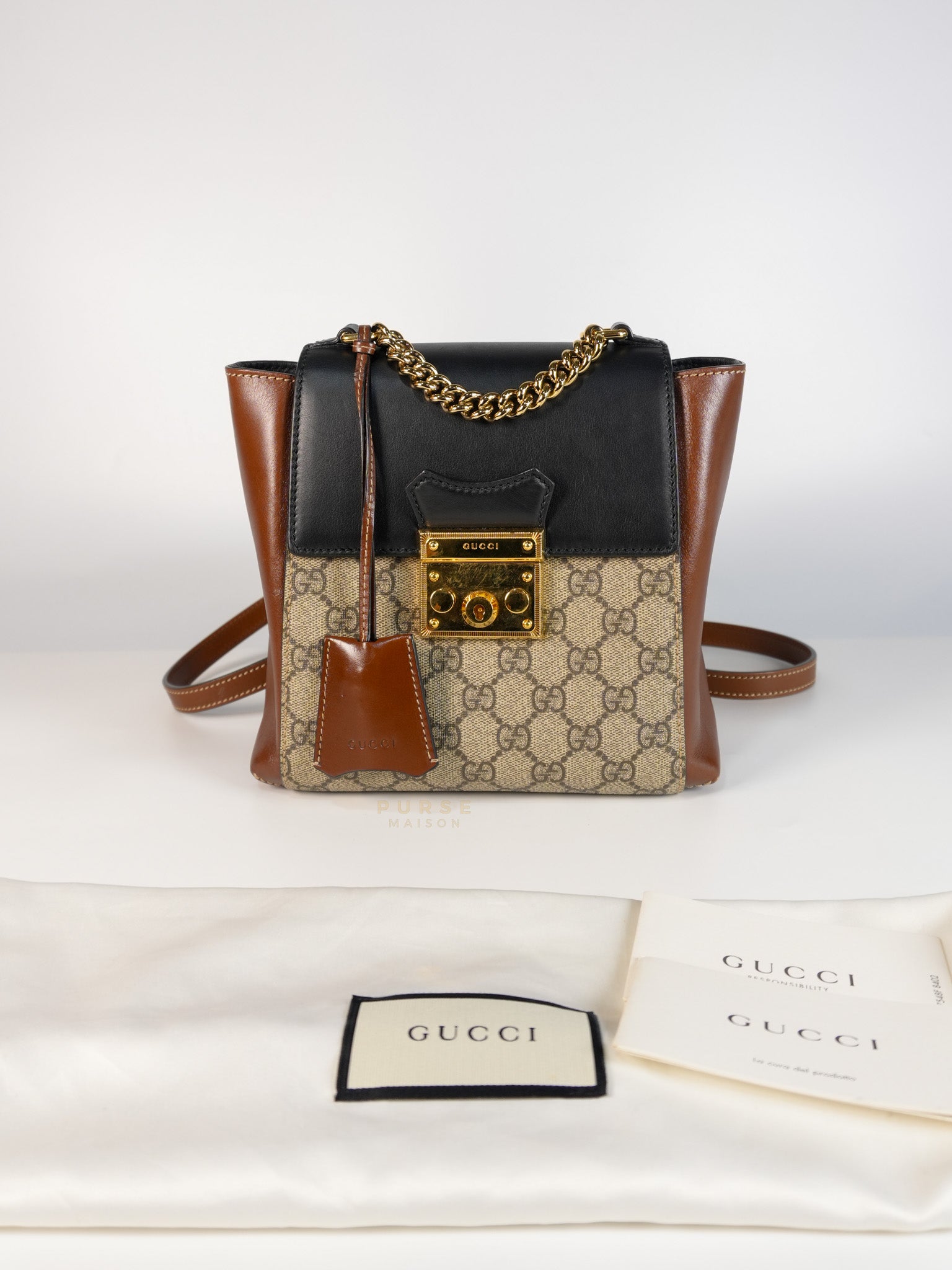 Mini Padlock Backpack GG Coated Canvas in Black & Brown Leather | Purse Maison Luxury Bags Shop