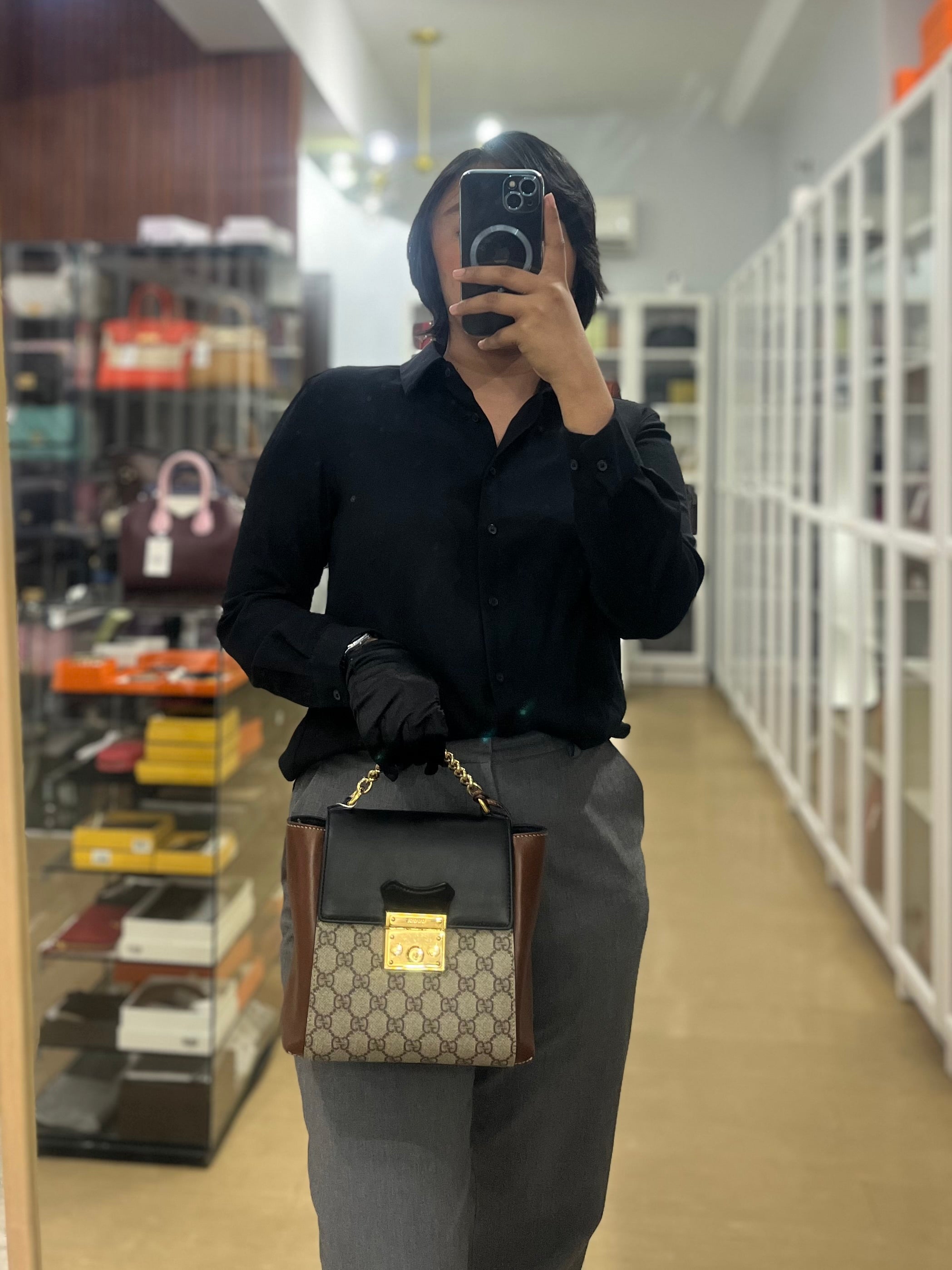 Mini Padlock Backpack GG Coated Canvas in Black & Brown Leather | Purse Maison Luxury Bags Shop