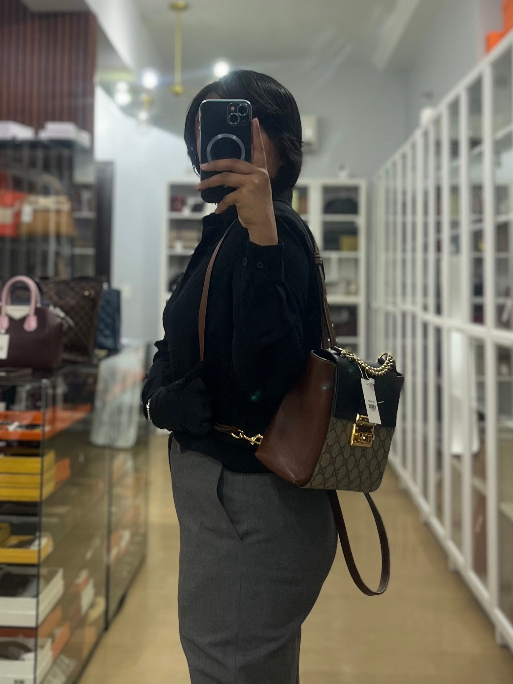 Mini Padlock Backpack GG Coated Canvas in Black & Brown Leather | Purse Maison Luxury Bags Shop