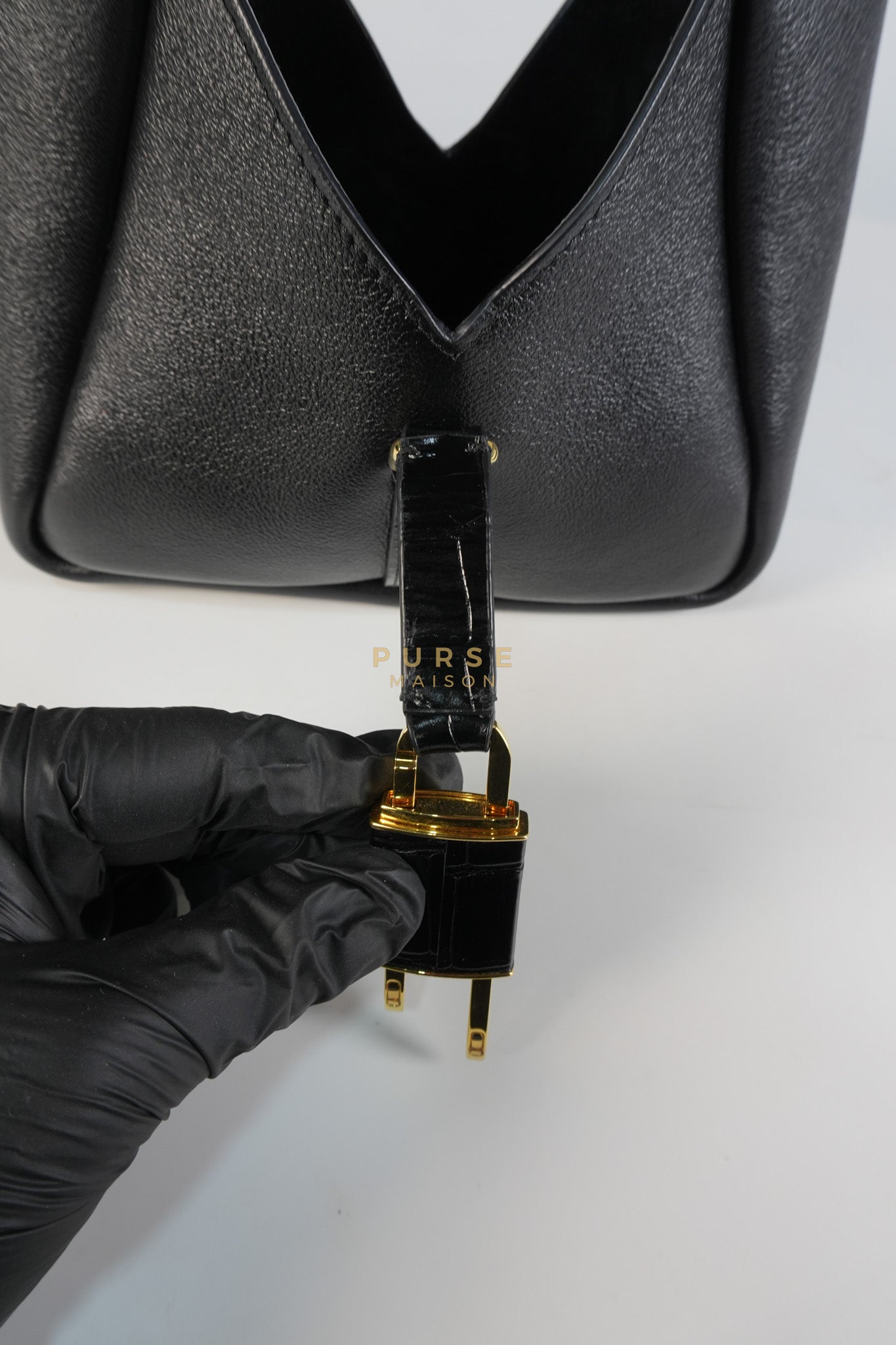 Mini Padlock Black Calfskin Leather Hobo Bag | Purse Maison Luxury Bags Shop