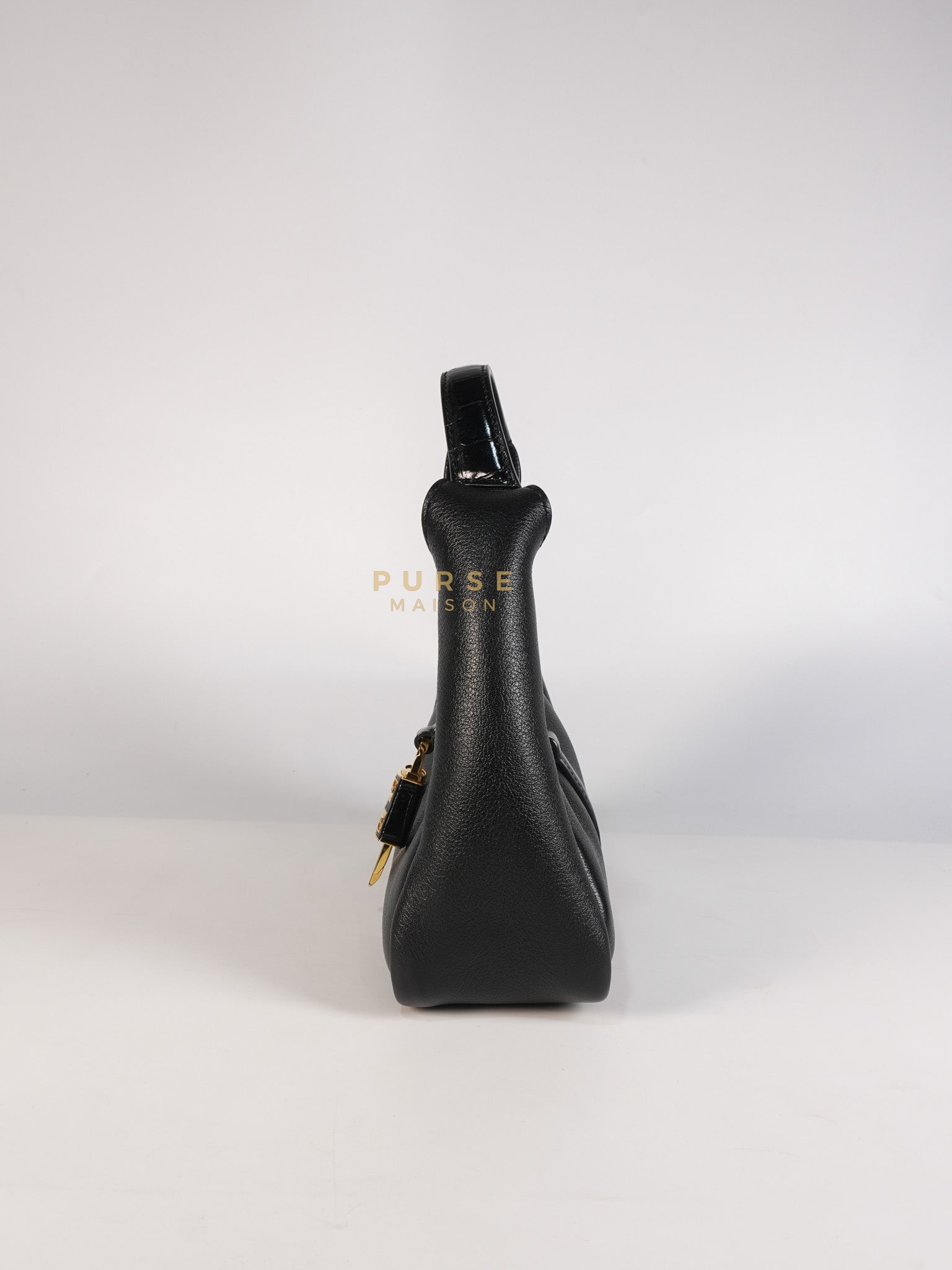 Mini Padlock Black Calfskin Leather Hobo Bag | Purse Maison Luxury Bags Shop