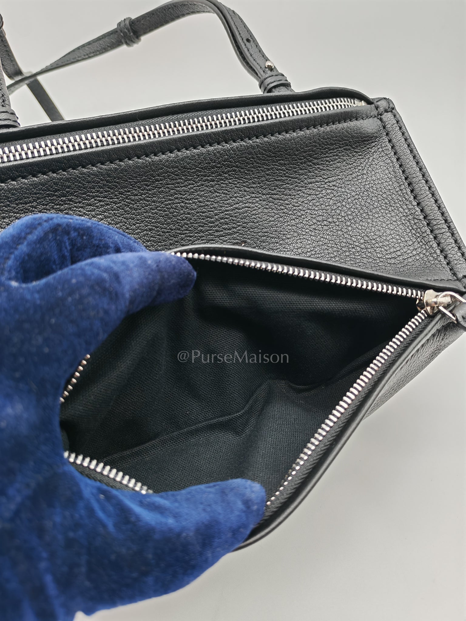 Mini Pandora in Black Grained Calfskin Leather Crossbody Bag | Purse Maison Luxury Bags Shop