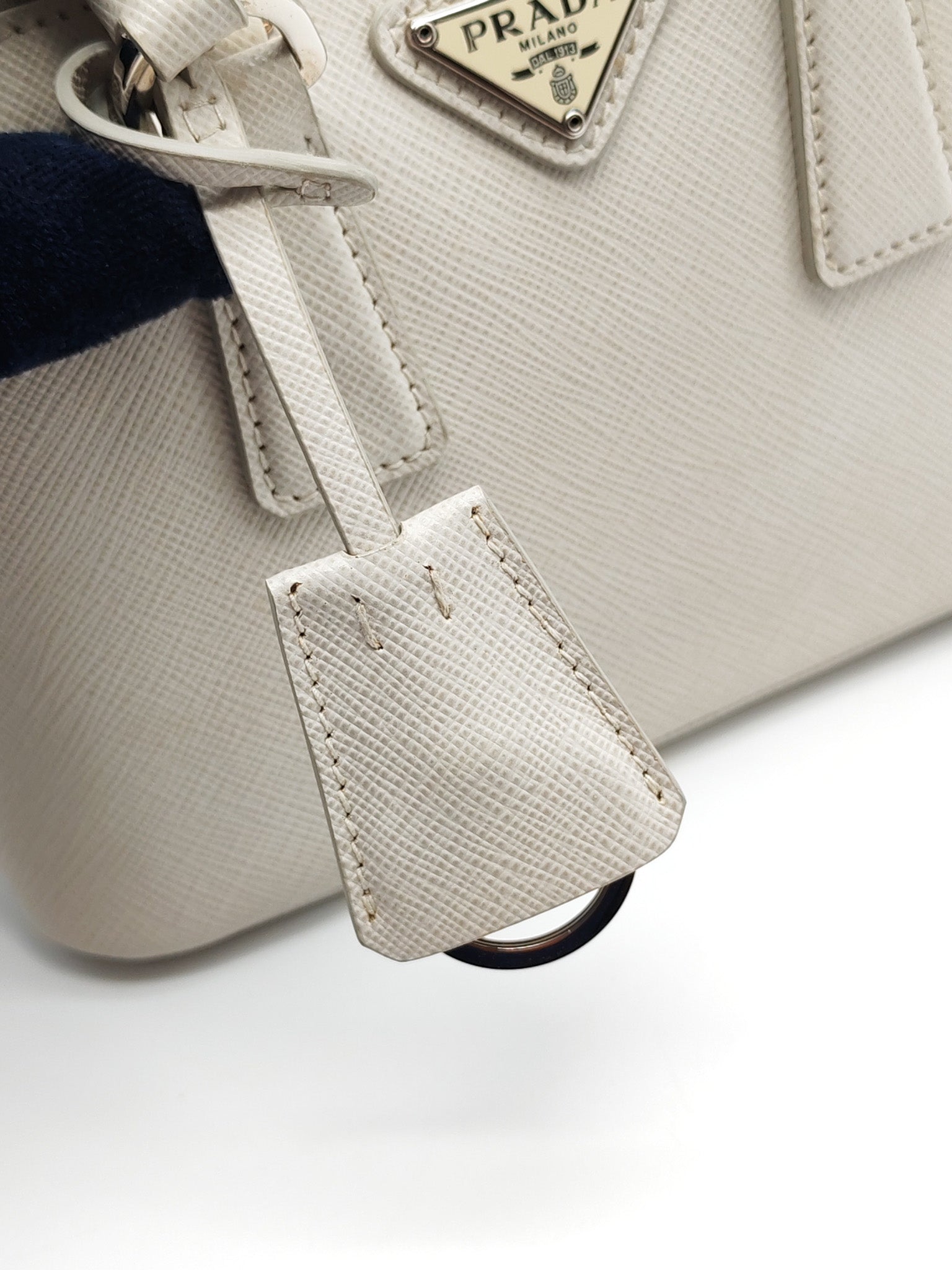 Mini Promenade Crossbody Bag in Off White Saffiano Leather & Silver Hardware | Purse Maison Luxury Bags Shop