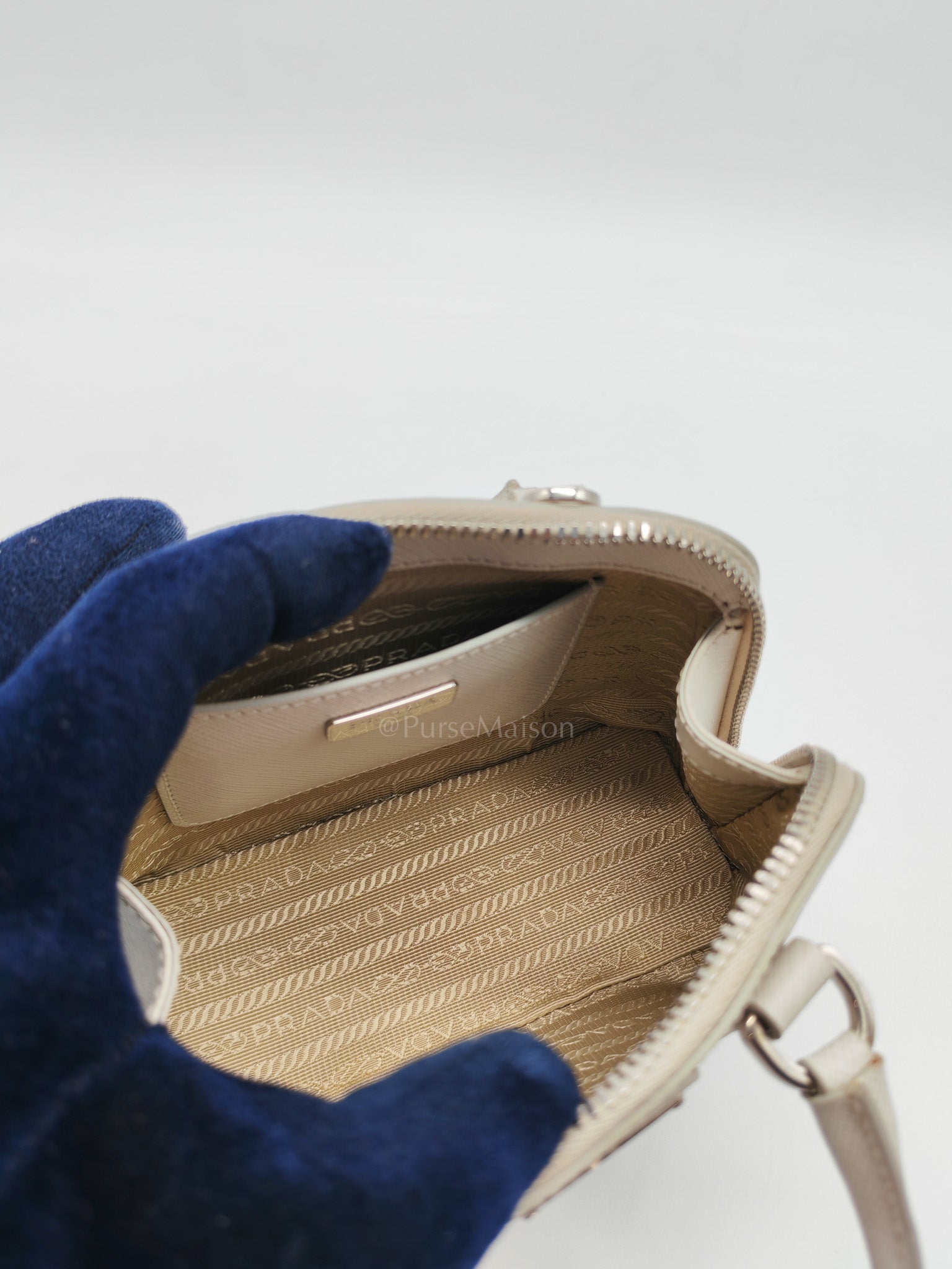 Mini Promenade Crossbody Bag in Off White Saffiano Leather & Silver Hardware | Purse Maison Luxury Bags Shop