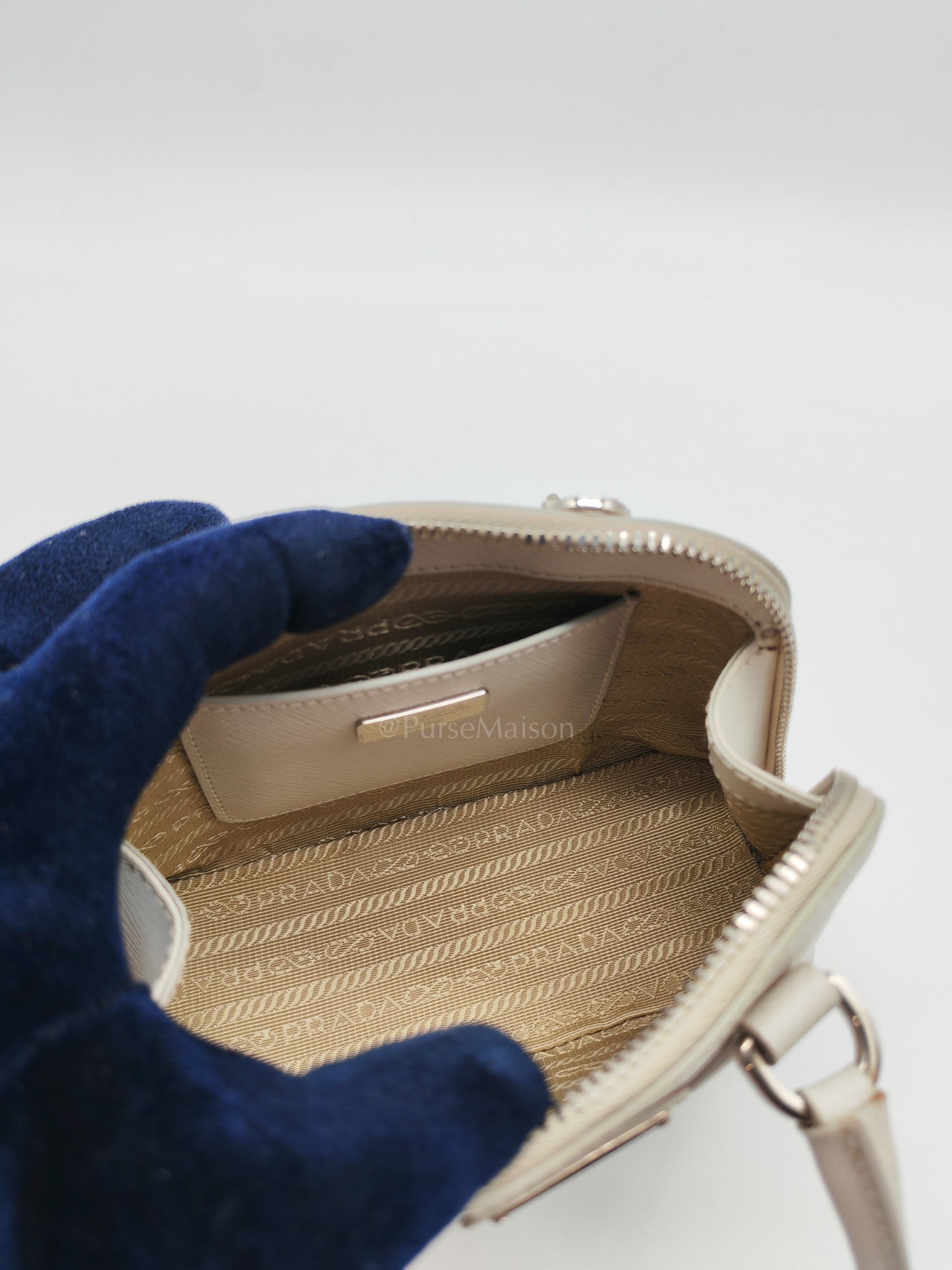 Mini Promenade Crossbody Bag in Off White Saffiano Leather & Silver Hardware | Purse Maison Luxury Bags Shop