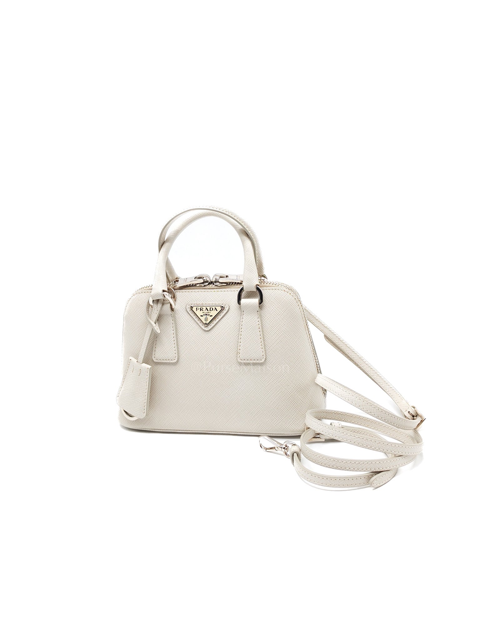 Mini Promenade Crossbody Bag in Off White Saffiano Leather & Silver Hardware | Purse Maison Luxury Bags Shop