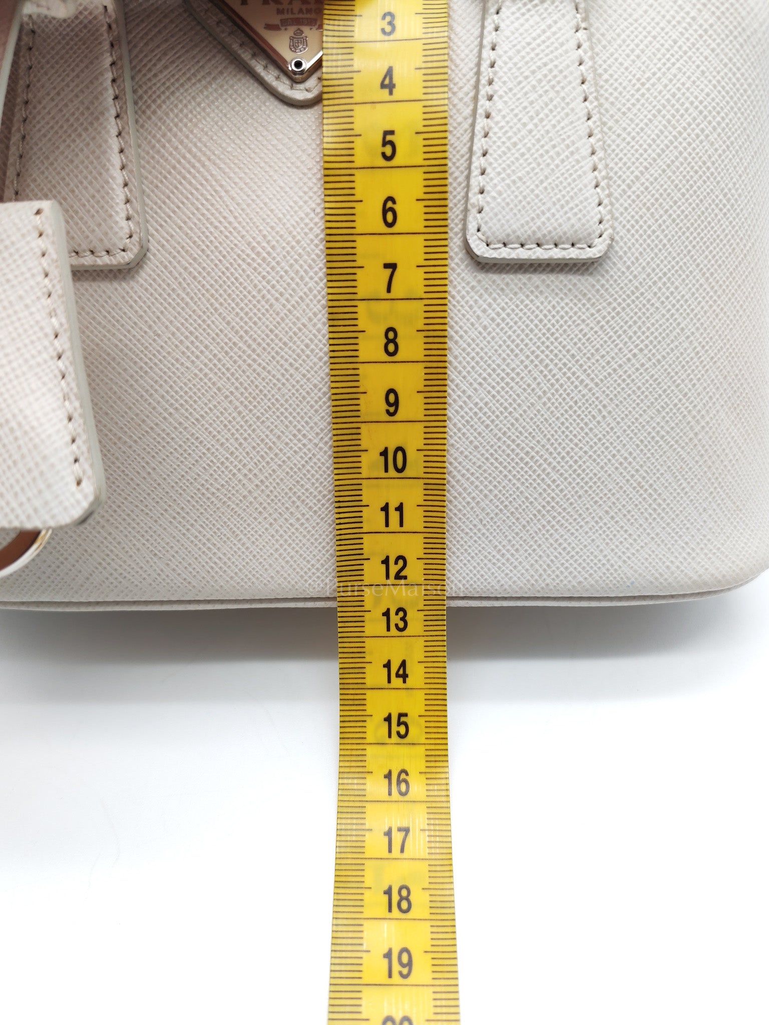 Mini Promenade Crossbody Bag in Off White Saffiano Leather & Silver Hardware | Purse Maison Luxury Bags Shop