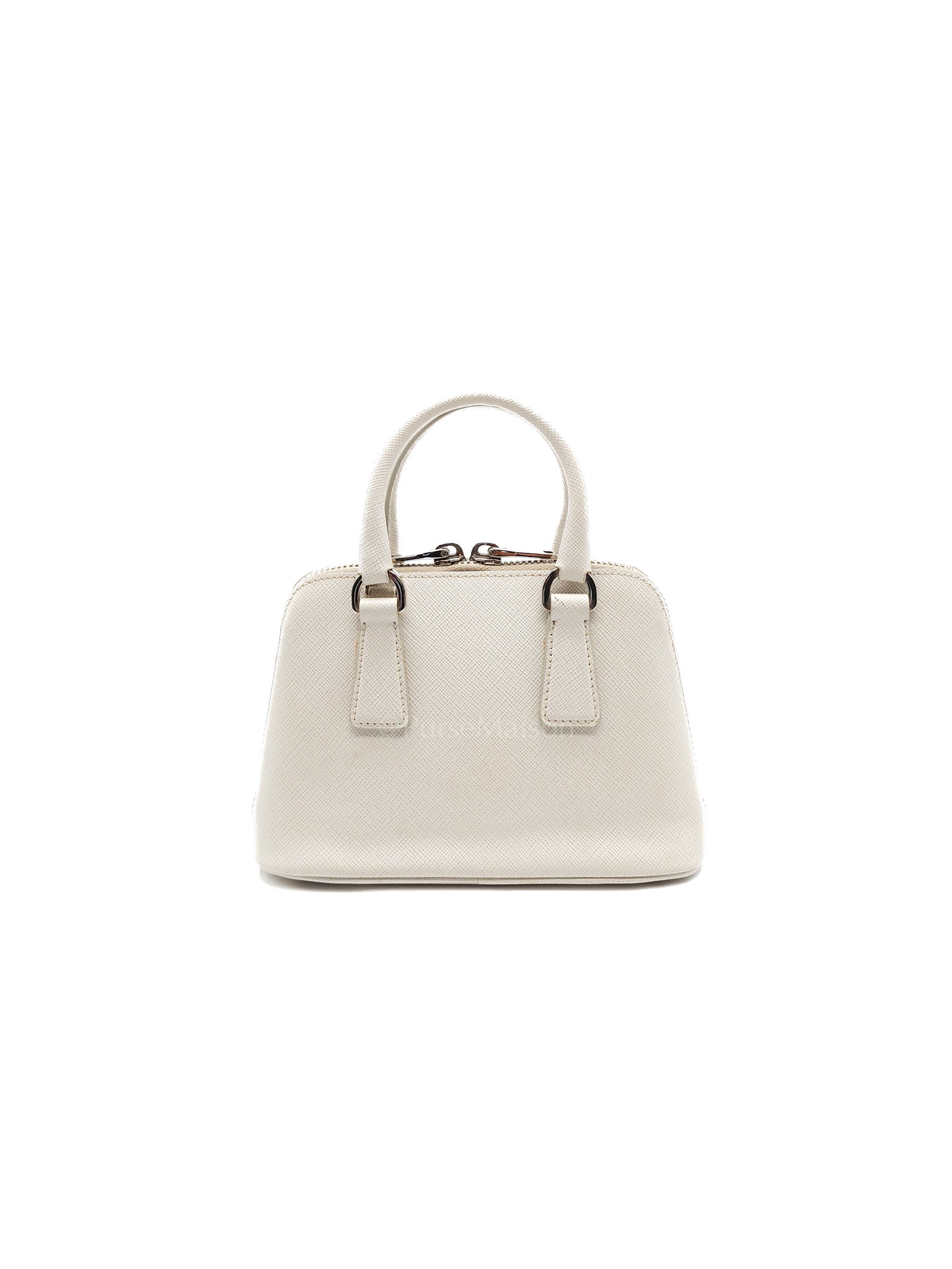 Mini Promenade Crossbody Bag in Off White Saffiano Leather & Silver Hardware | Purse Maison Luxury Bags Shop