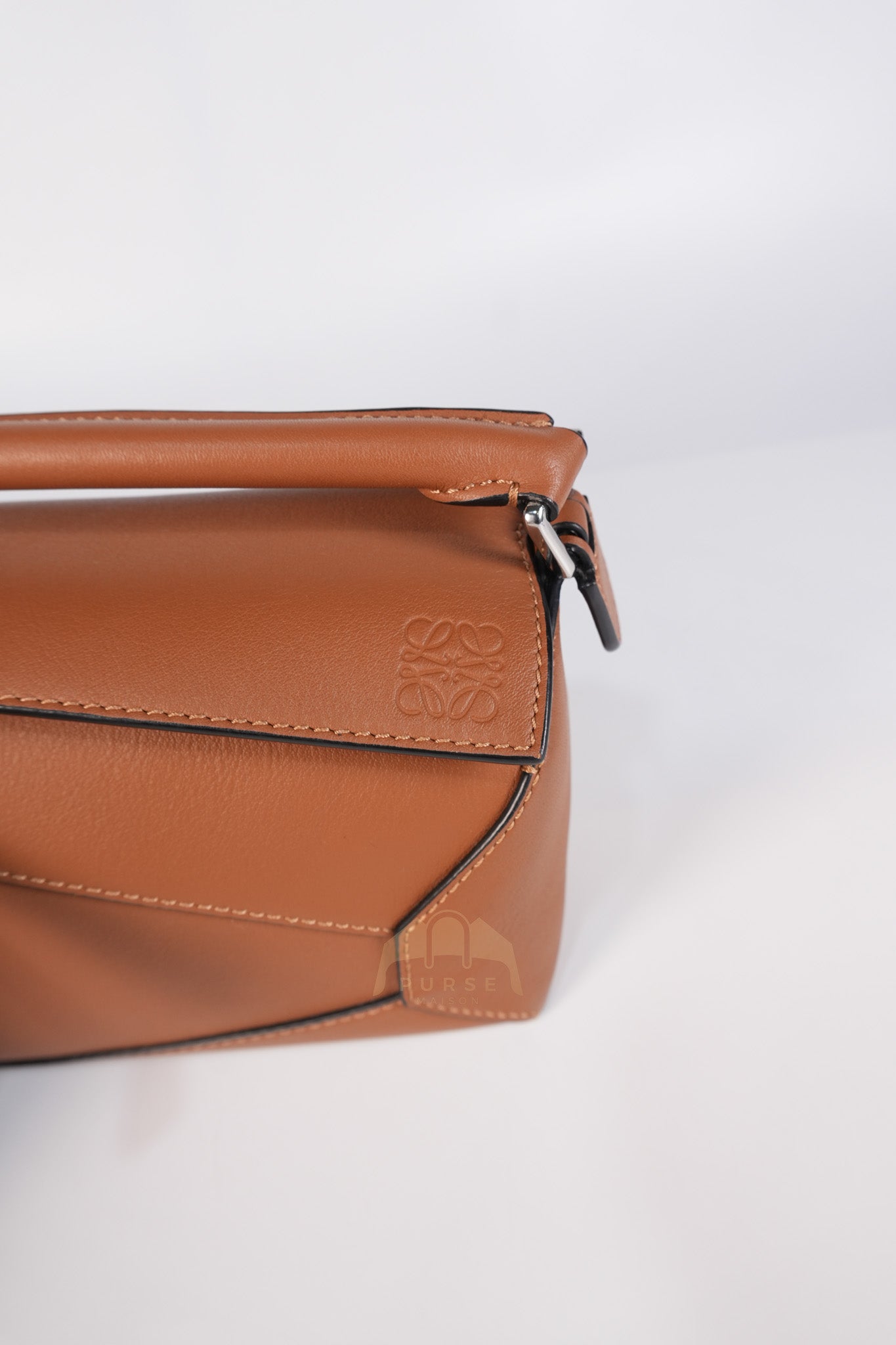 Mini Puzzle Edge Bag in Tan Calfskin Leather & Silver Hardware | Purse Maison Luxury Bags Shop