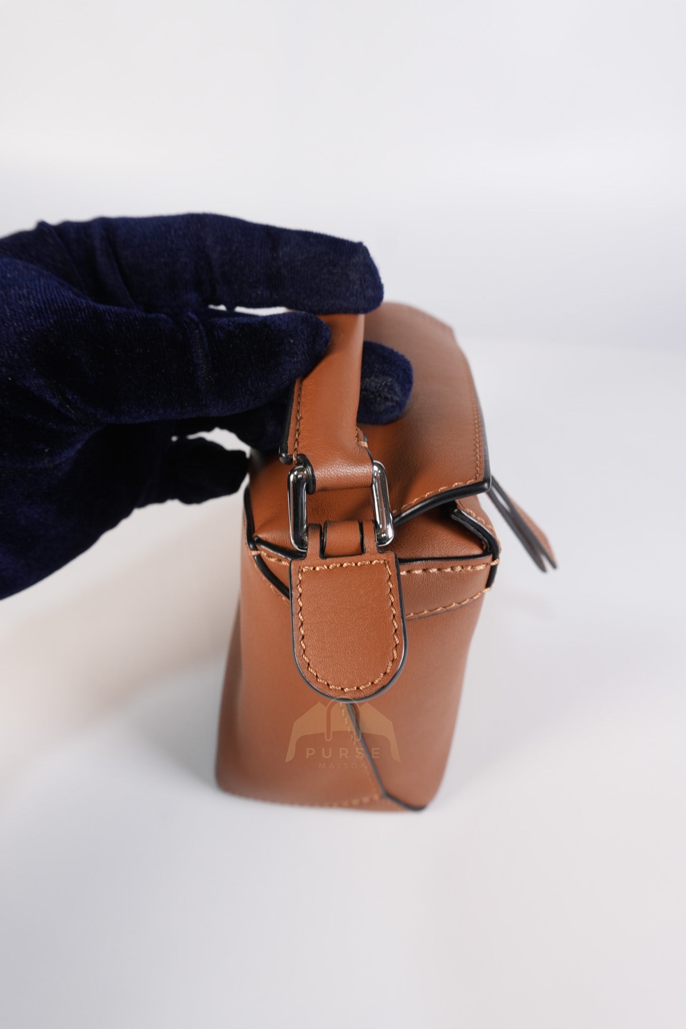 Mini Puzzle Edge Bag in Tan Calfskin Leather & Silver Hardware | Purse Maison Luxury Bags Shop