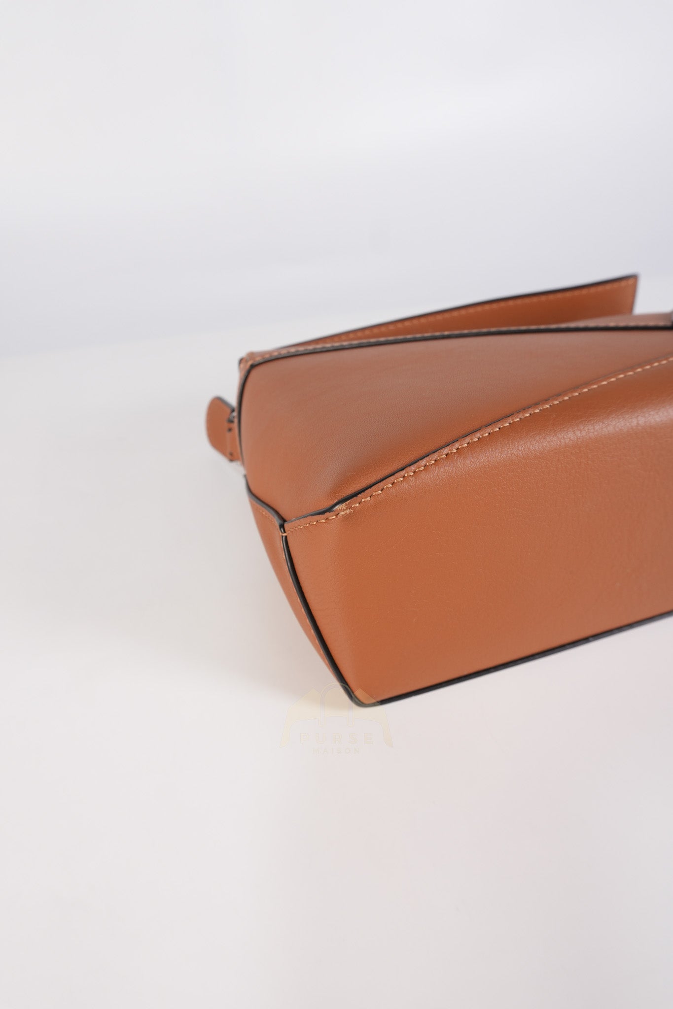 Mini Puzzle Edge Bag in Tan Calfskin Leather & Silver Hardware | Purse Maison Luxury Bags Shop