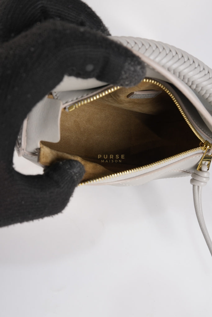Mini Puzzle Woven Handle in Gray Calfskin Leather | Purse Maison Luxury Bags Shop