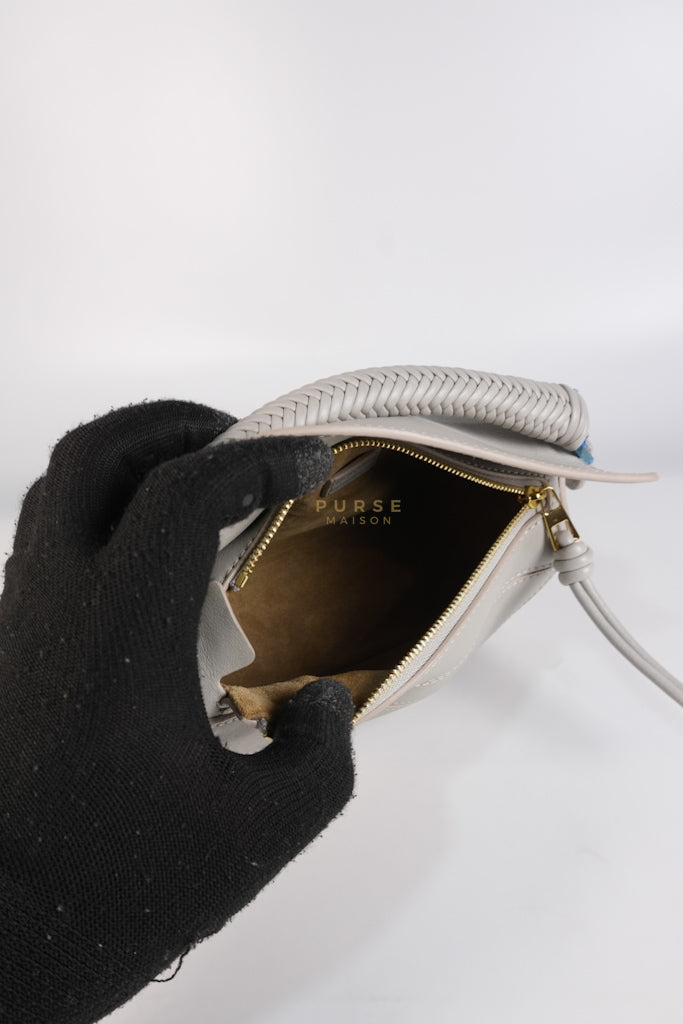 Mini Puzzle Woven Handle in Gray Calfskin Leather | Purse Maison Luxury Bags Shop