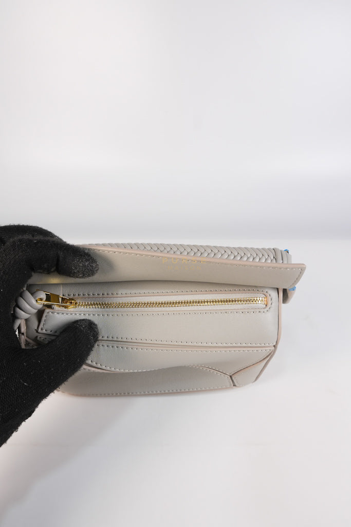 Mini Puzzle Woven Handle in Gray Calfskin Leather | Purse Maison Luxury Bags Shop
