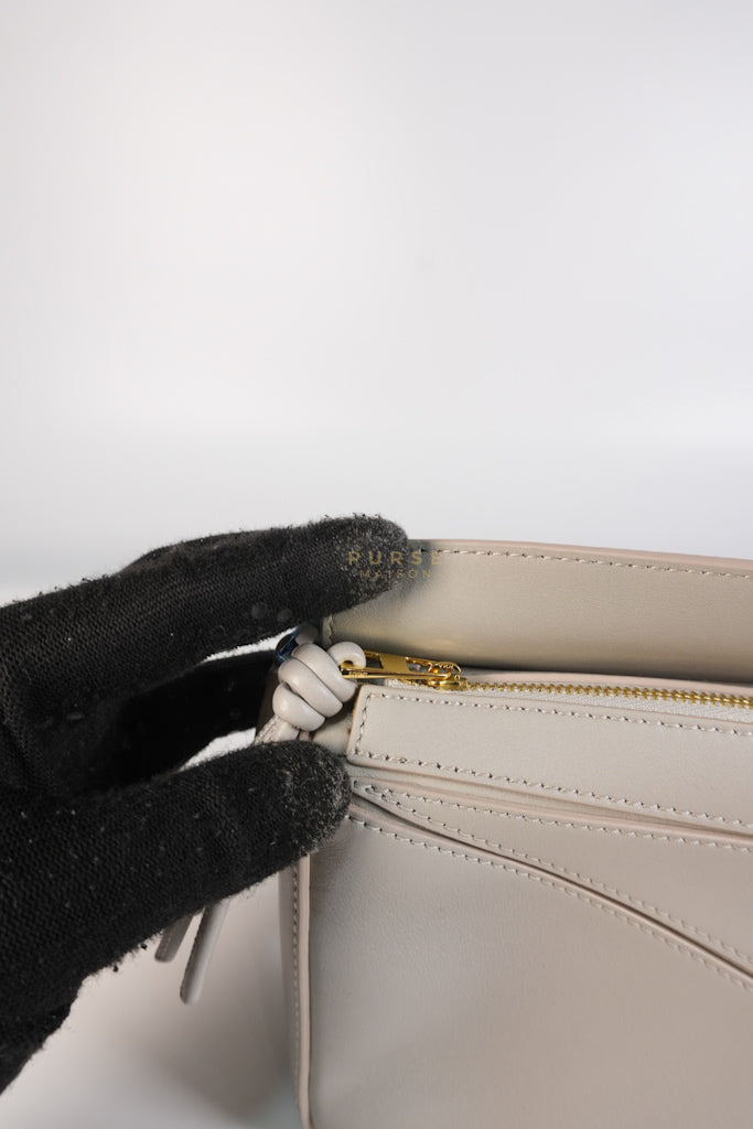 Mini Puzzle Woven Handle in Gray Calfskin Leather | Purse Maison Luxury Bags Shop