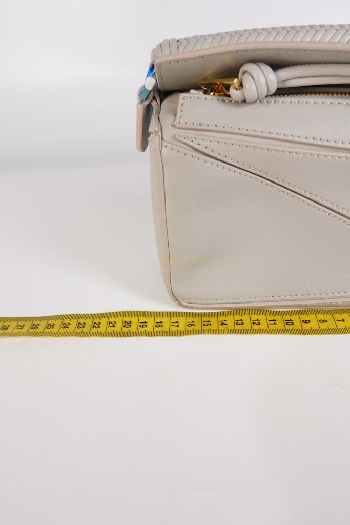 Mini Puzzle Woven Handle in Gray Calfskin Leather | Purse Maison Luxury Bags Shop