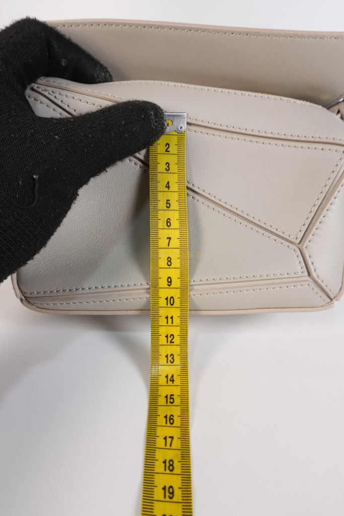 Mini Puzzle Woven Handle in Gray Calfskin Leather | Purse Maison Luxury Bags Shop