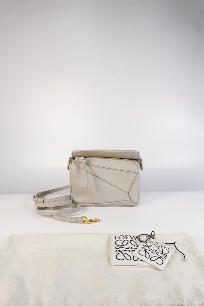 Mini Puzzle Woven Handle in Gray Calfskin Leather | Purse Maison Luxury Bags Shop