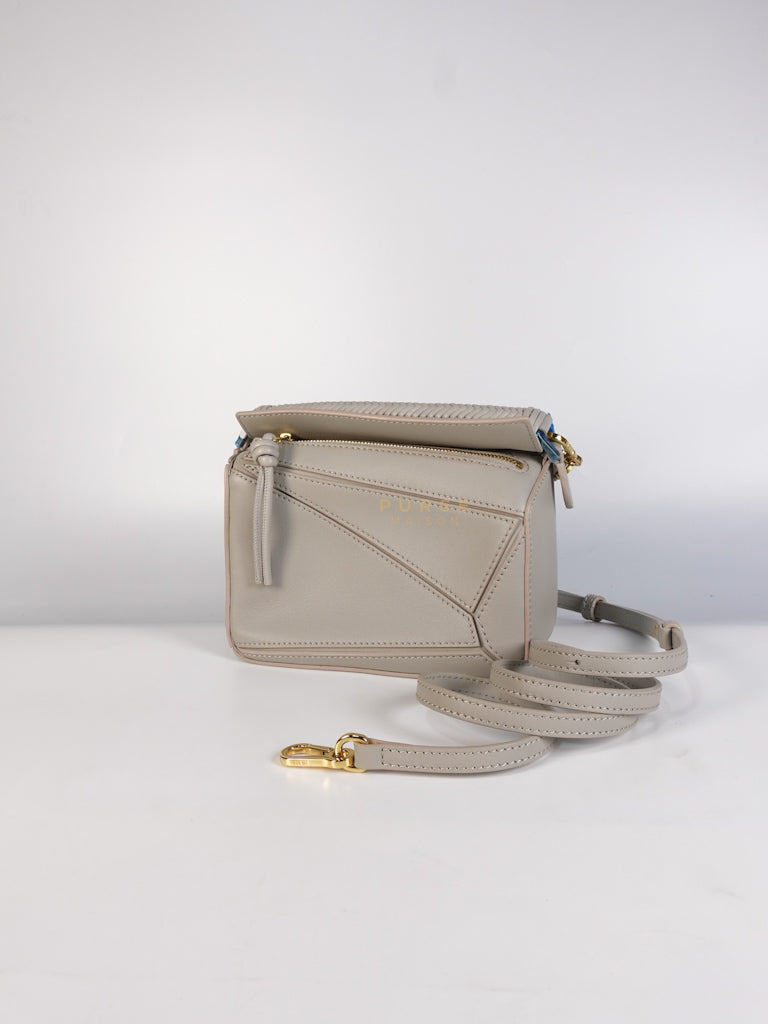 Mini Puzzle Woven Handle in Gray Calfskin Leather | Purse Maison Luxury Bags Shop
