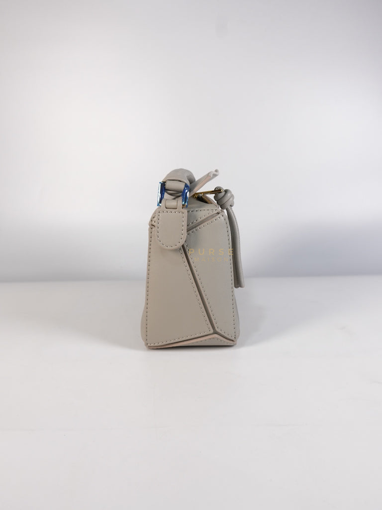 Mini Puzzle Woven Handle in Gray Calfskin Leather | Purse Maison Luxury Bags Shop