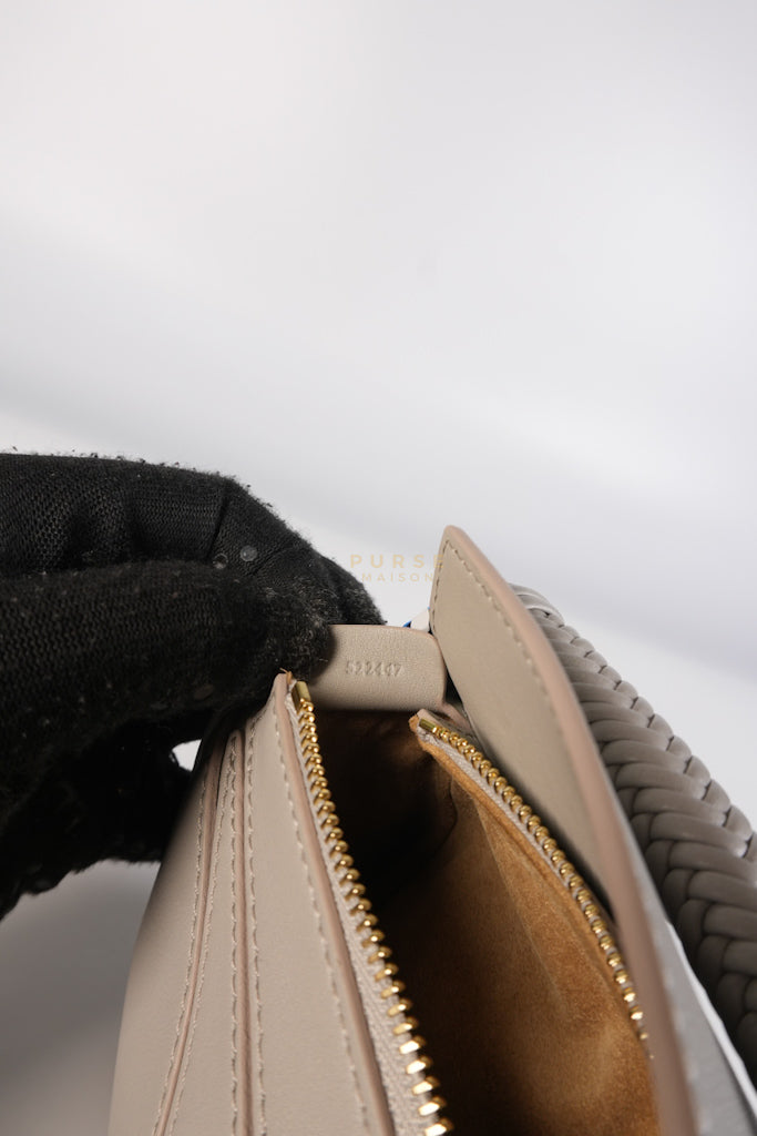 Mini Puzzle Woven Handle in Gray Calfskin Leather | Purse Maison Luxury Bags Shop