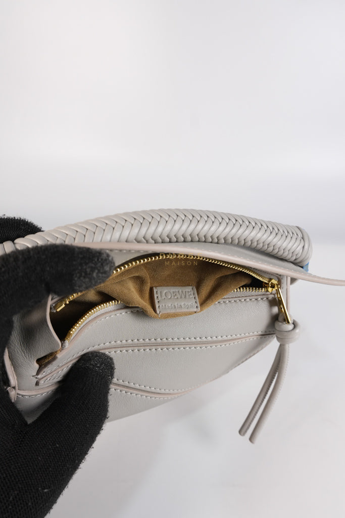 Mini Puzzle Woven Handle in Gray Calfskin Leather | Purse Maison Luxury Bags Shop