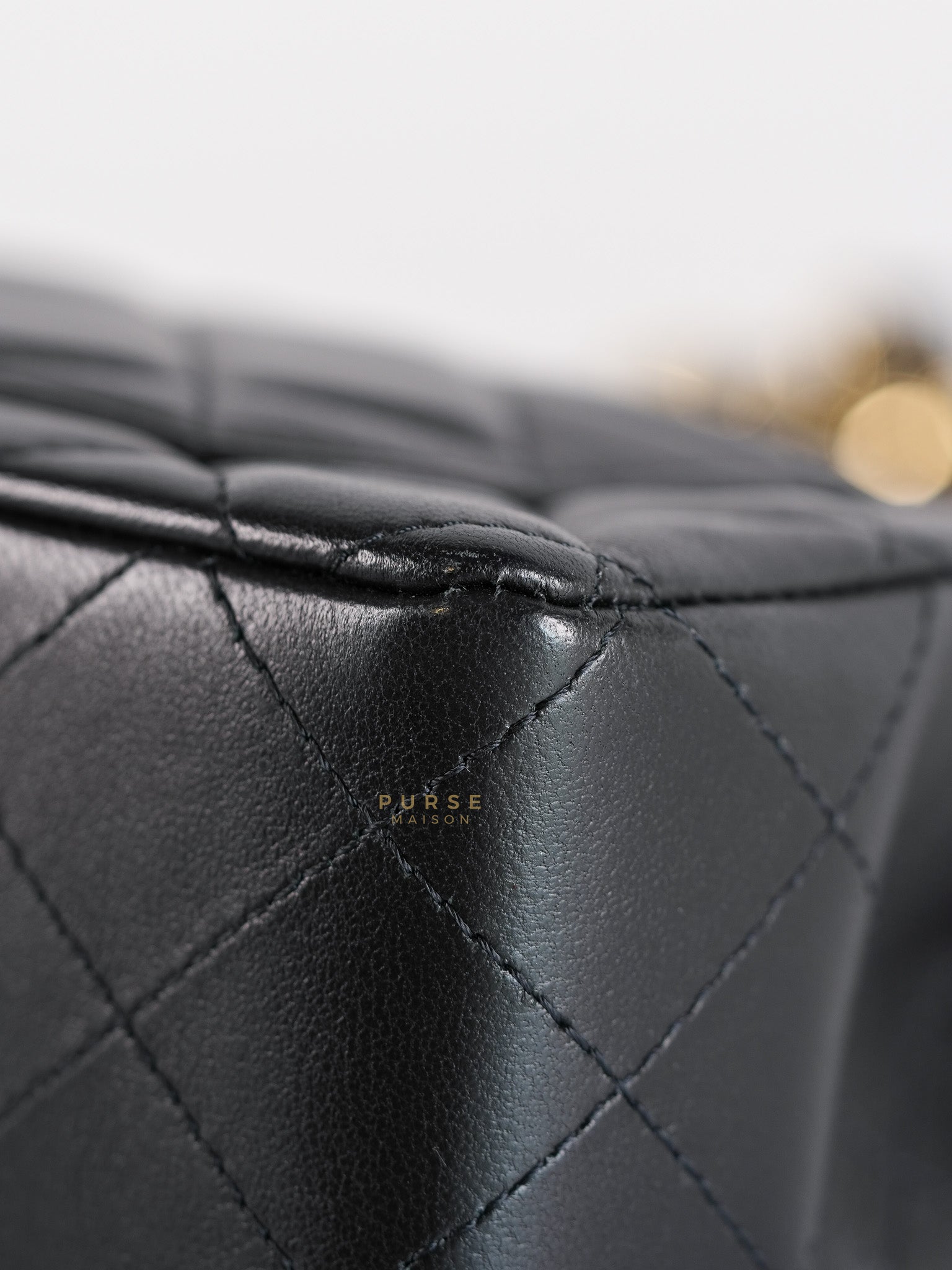 Mini Rectangle Black Lambskin Leather and Light Gold Hardware (Microchip) | Purse Maison Luxury Bags Shop