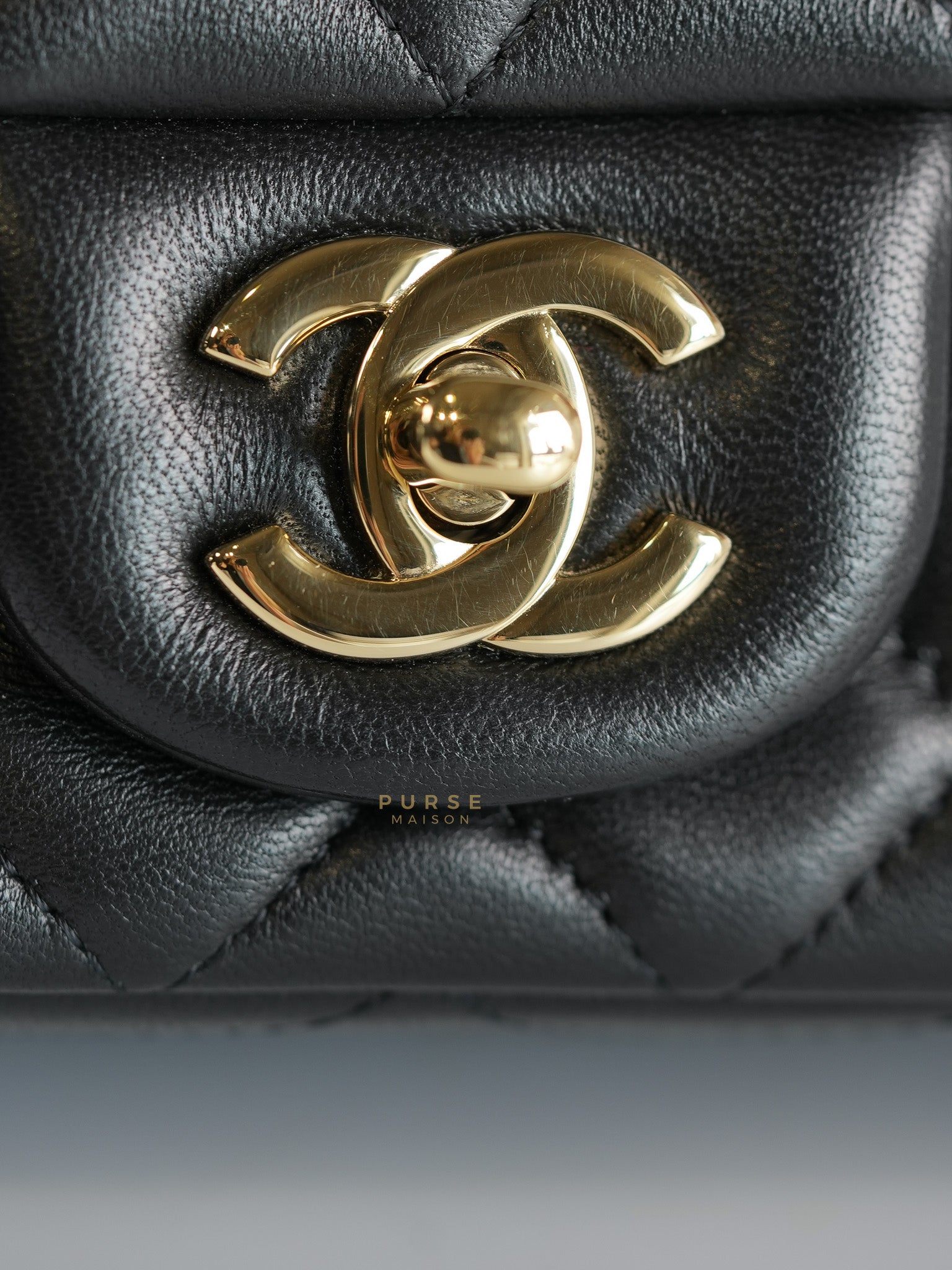 Mini Rectangle Black Lambskin Leather and Light Gold Hardware (Microchip) | Purse Maison Luxury Bags Shop