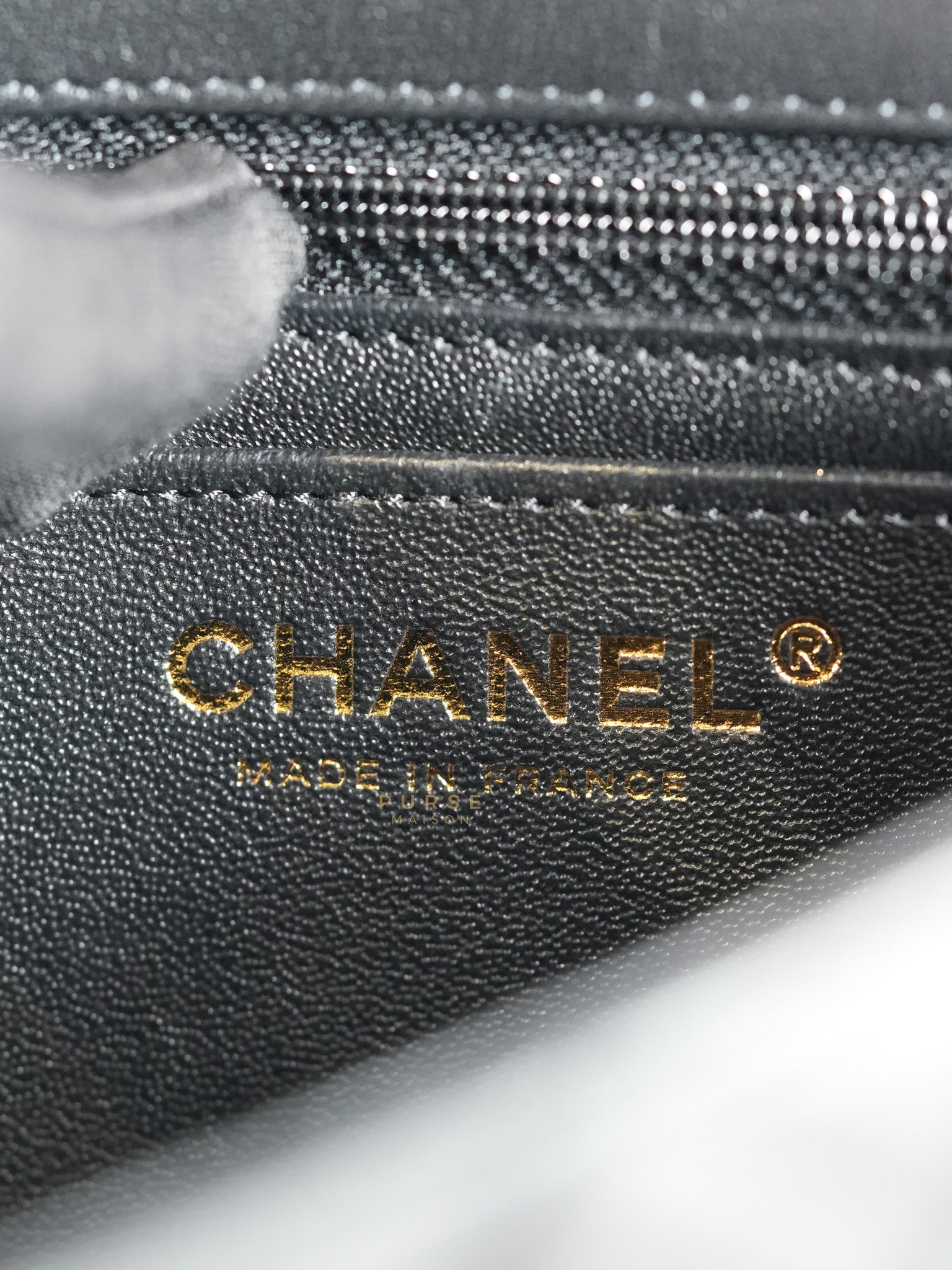 Mini Rectangle Black Lambskin Leather and Light Gold Hardware (Microchip) | Purse Maison Luxury Bags Shop