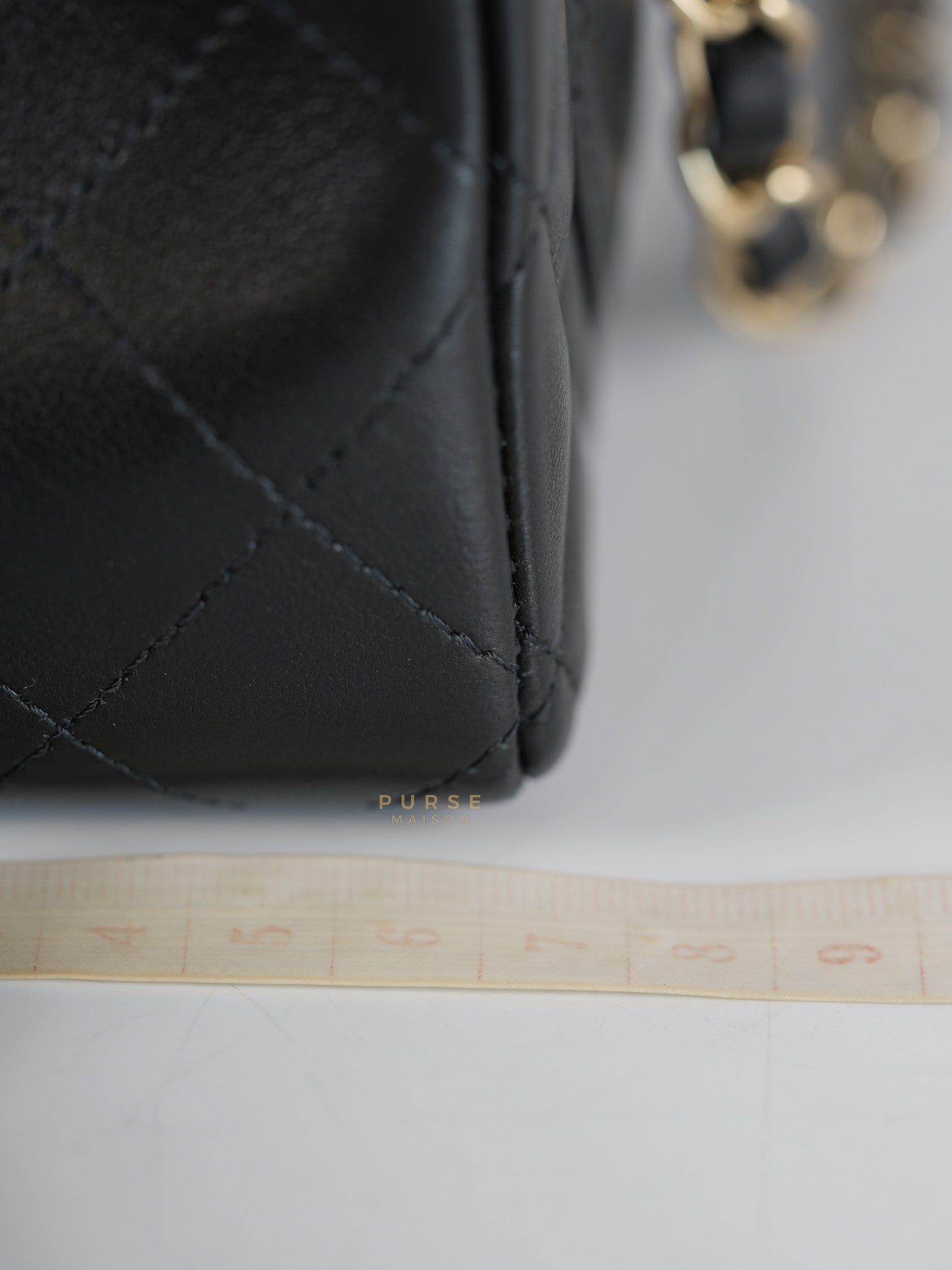 Mini Rectangle Black Lambskin Leather and Light Gold Hardware (Microchip) | Purse Maison Luxury Bags Shop