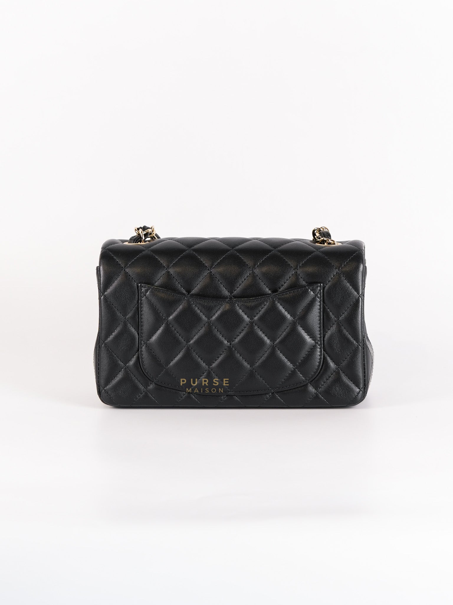 Mini Rectangle Black Lambskin Leather and Light Gold Hardware (Microchip) | Purse Maison Luxury Bags Shop