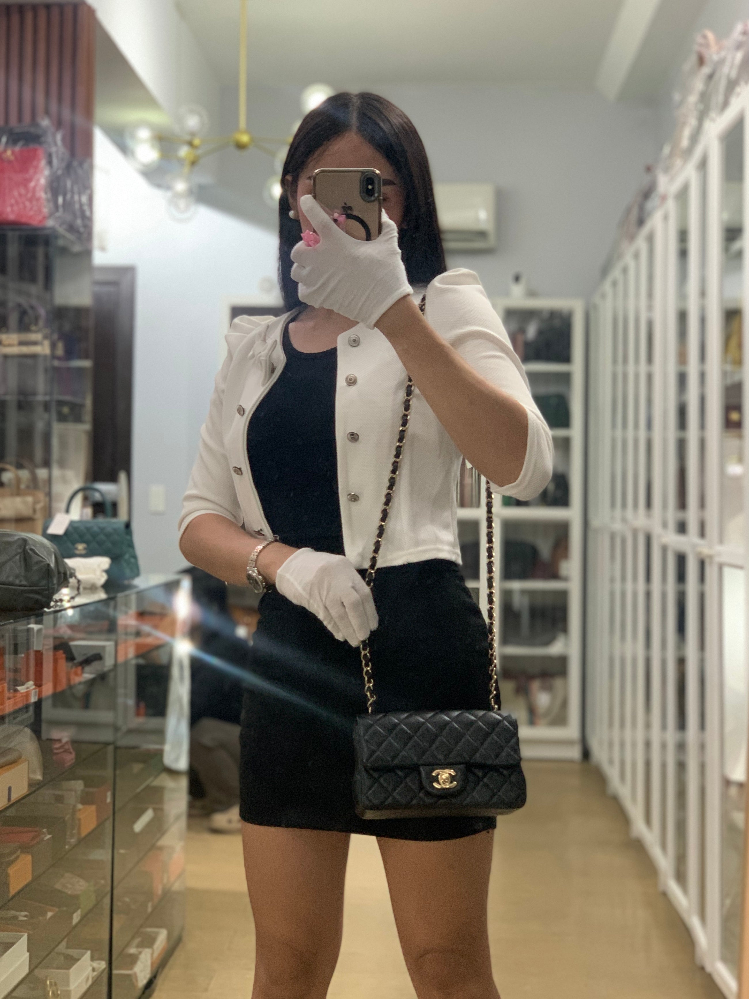 Mini Rectangle Black Lambskin Leather and Light Gold Hardware (Microchip) | Purse Maison Luxury Bags Shop