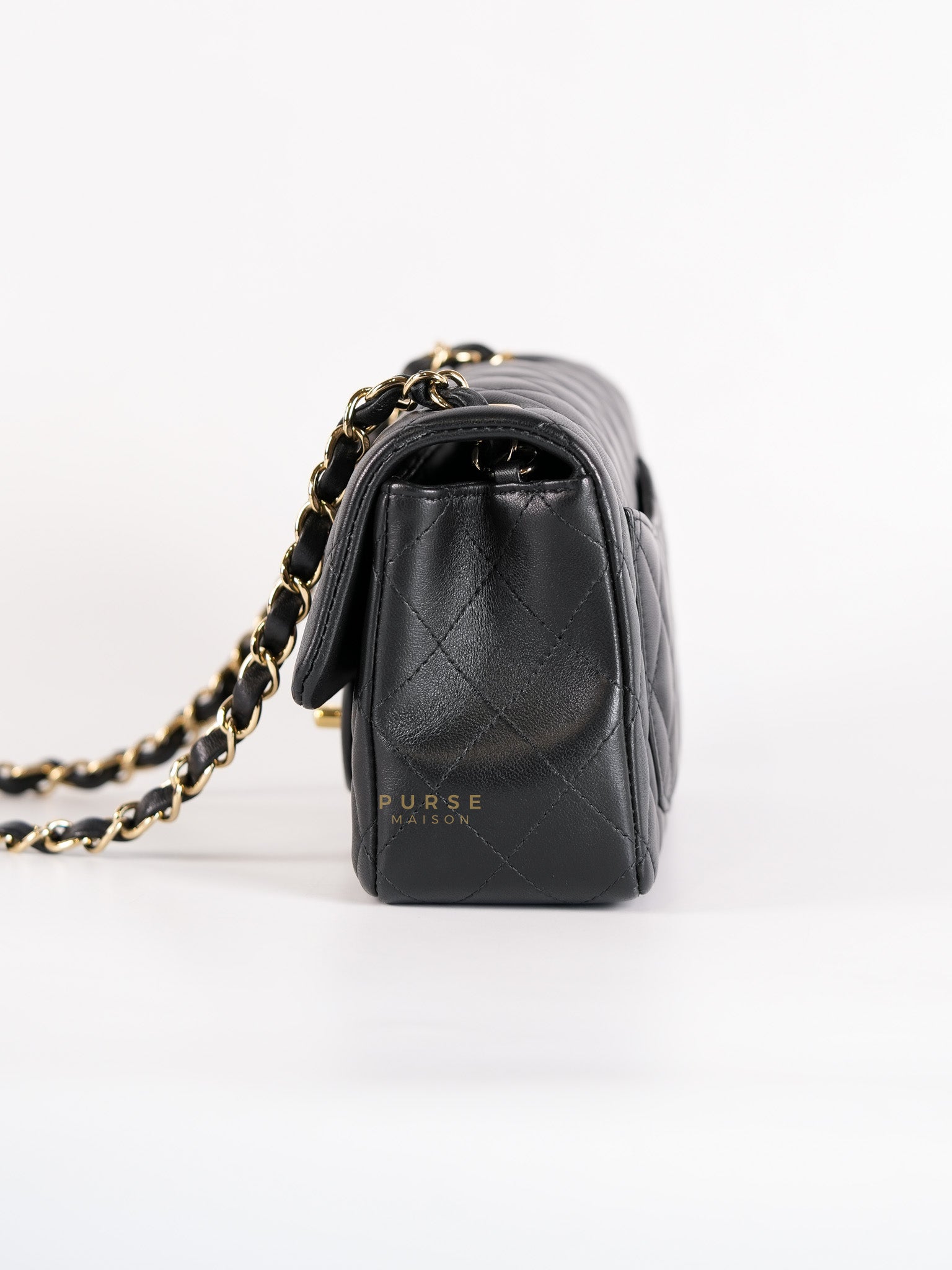 Mini Rectangle Black Lambskin Leather and Light Gold Hardware (Microchip) | Purse Maison Luxury Bags Shop